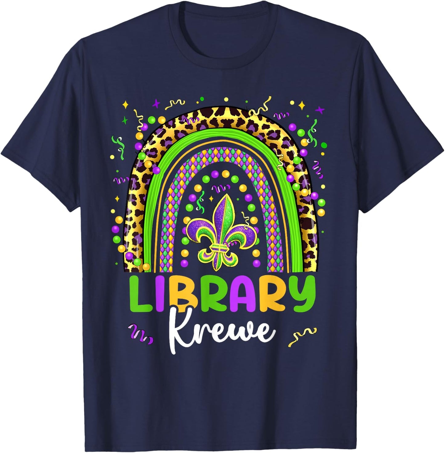 Mardi Gras Library Krewe Rainbow Librarian Parade Festival T-Shirt - T-Shirt | Navy