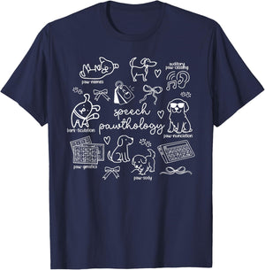Dogs Speech Pathology Coquette Bow Puns SLP SLPA Therapist T-Shirt - T-Shirt | Navy