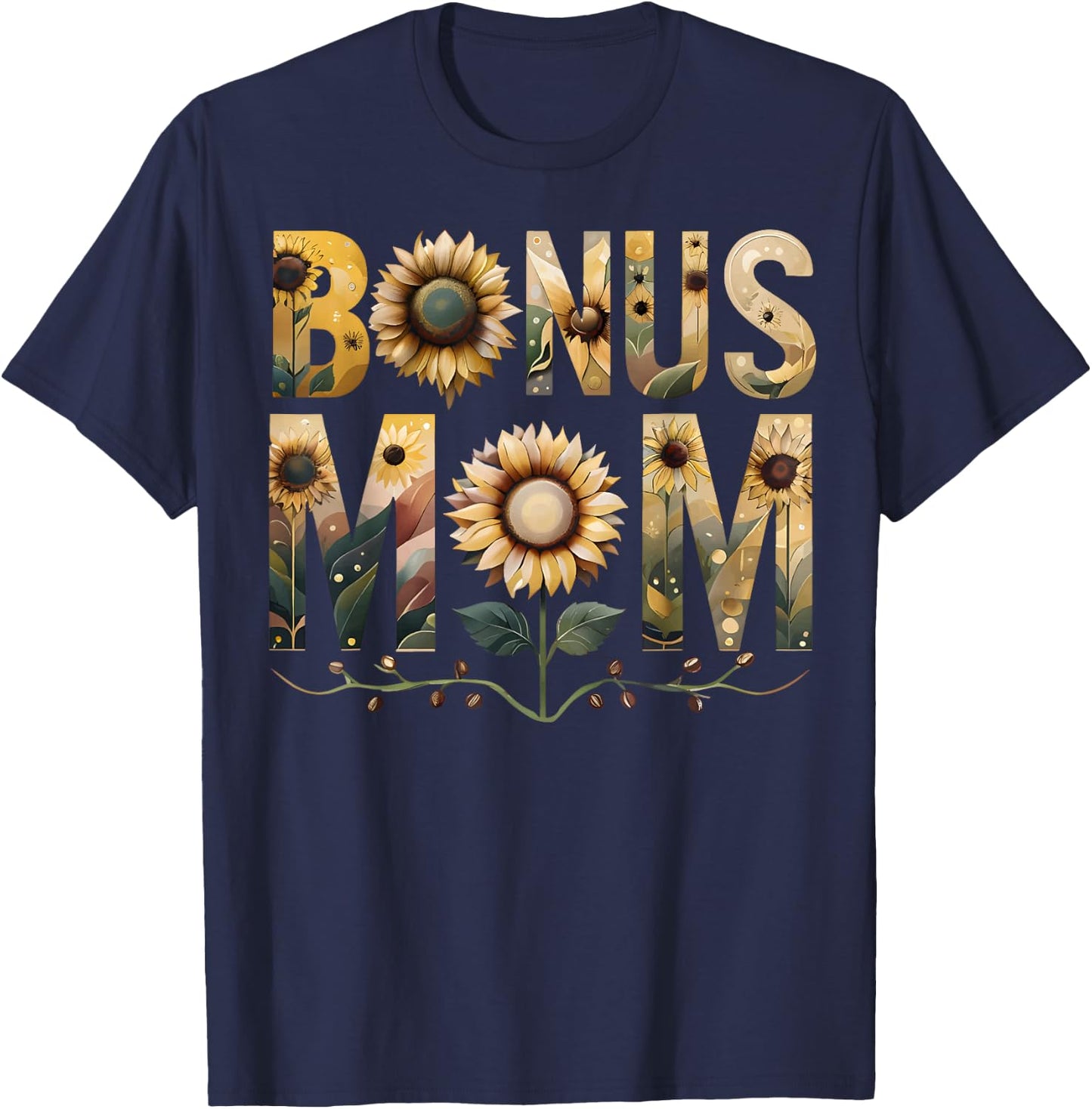 Bonus Mom Sunflower Best Stepmom Unique Stepmother Ideas T-Shirt - T-Shirt | Navy
