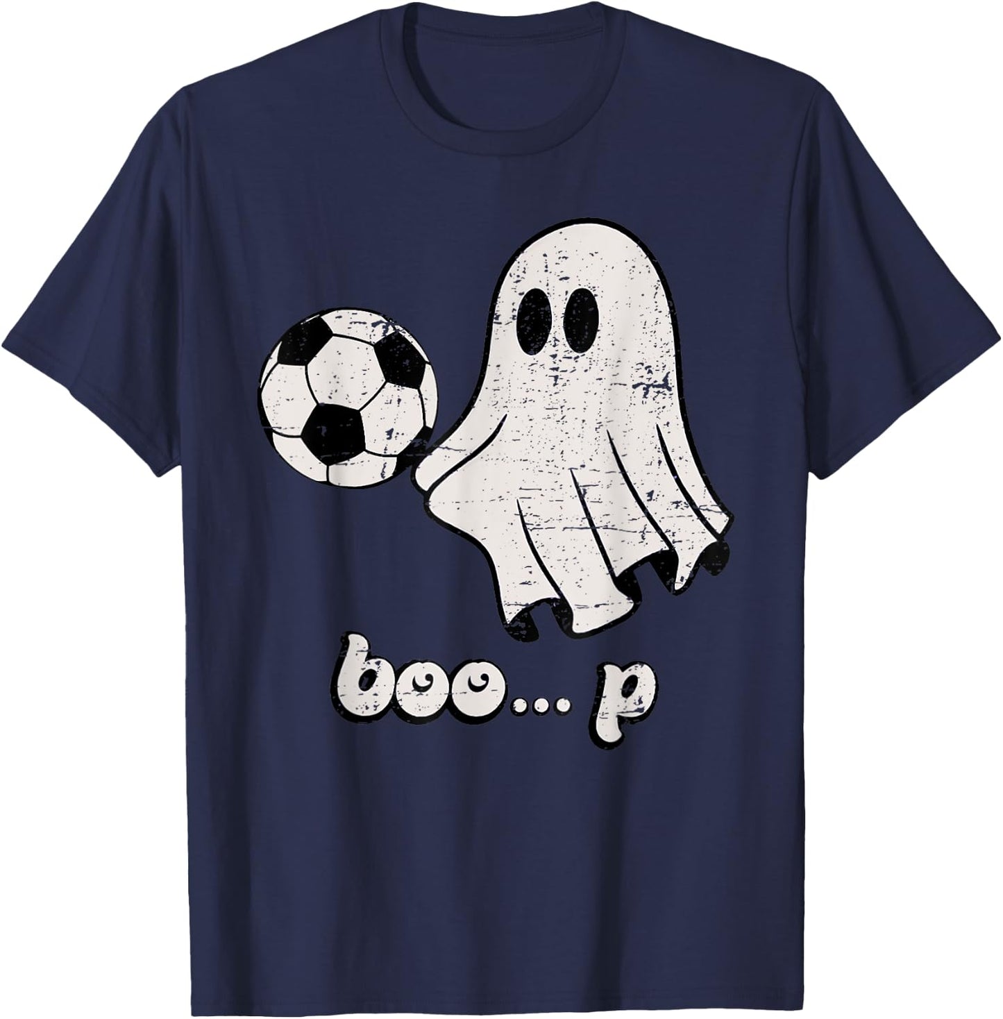 Cute Ghost Playing Football Soccer Player Halloween Costume T-Shirt - T-Shirt | Navy
