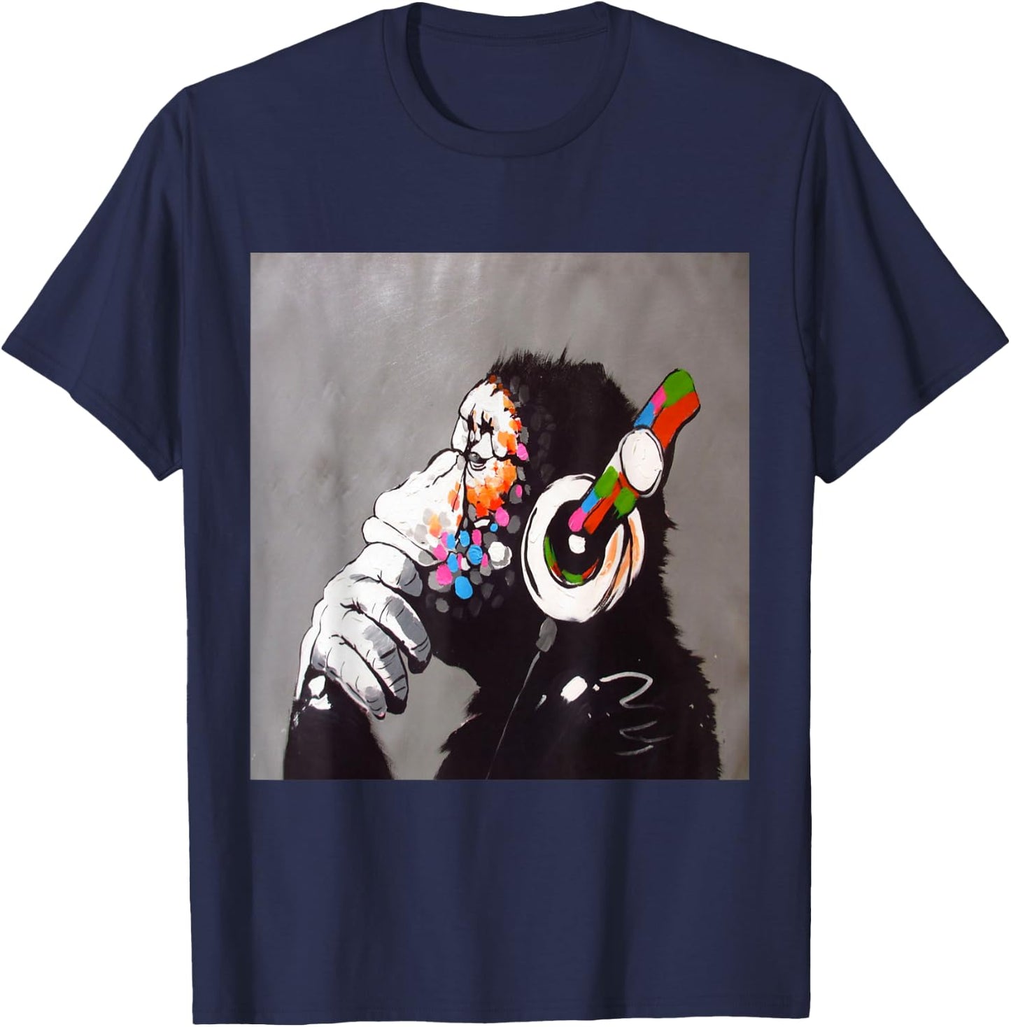 Funny Monkey Head Phone T-Shirt - T-Shirt | Navy