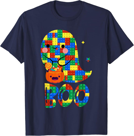 Building Blocks Ghost Boo Master Builder Halloween Costume T-Shirt - T-Shirt | Navy