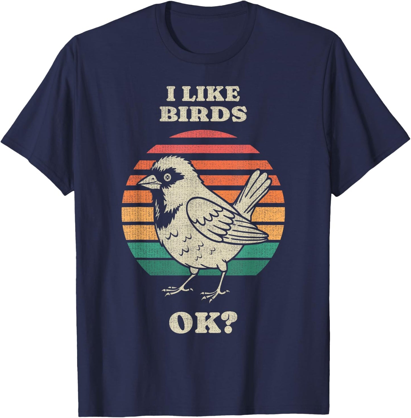 Funny Sparrow Bird Watching Birding Birdwatcher Retro 70s T-Shirt - T-Shirt | Navy