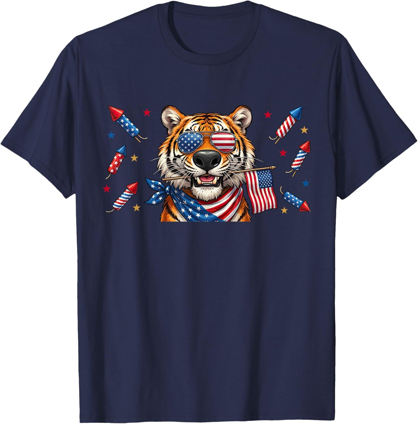 Funny Tiger American USA Flag Memorial Day 4th of July T-Shirt - T-Shirt | Navy