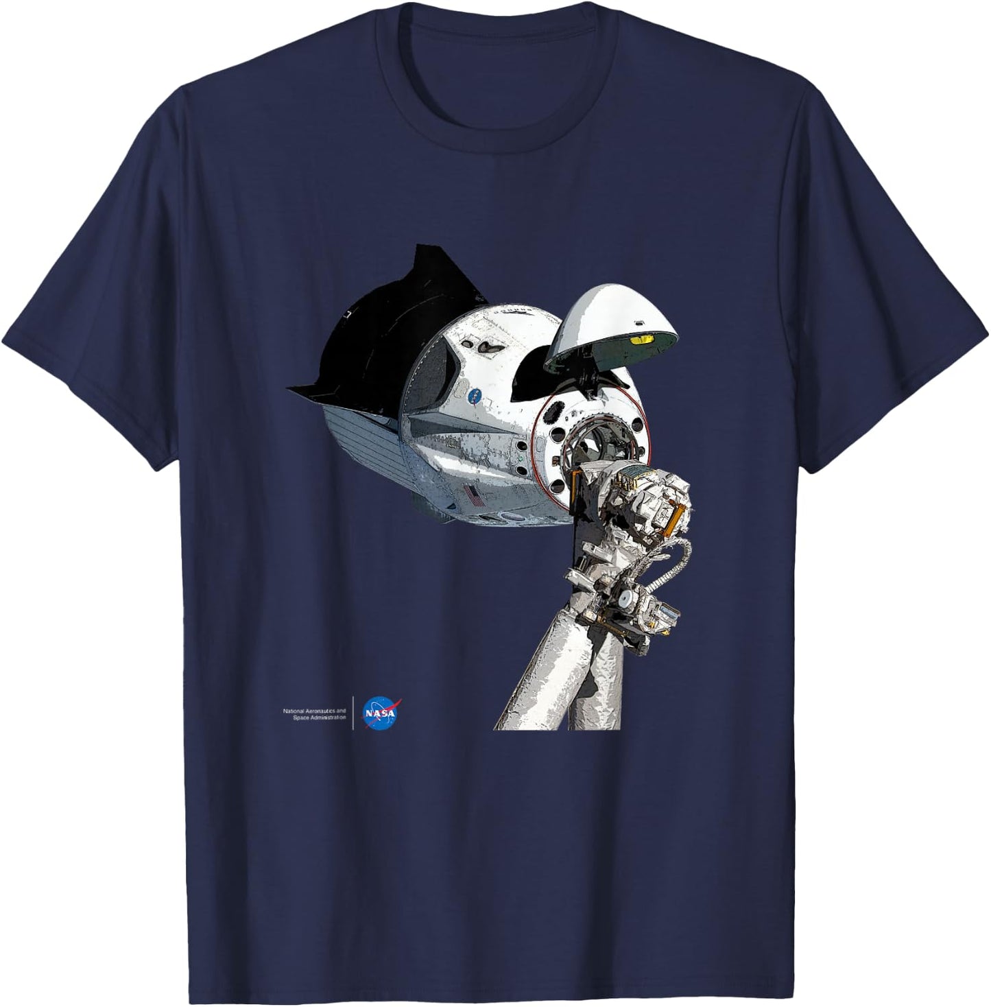 NASA SpaceX Dragon Capsule at The ISS T-Shirt - T-Shirt | Navy