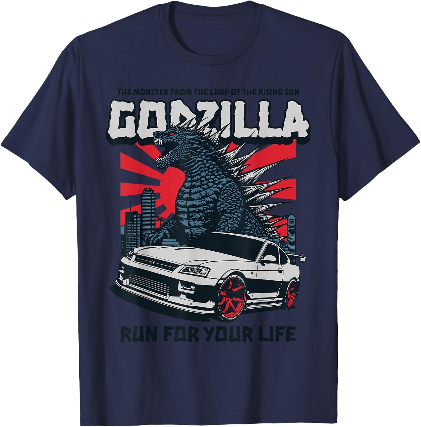 Godzilla - Run for Your Life Car T-Shirt - T-Shirt | Navy