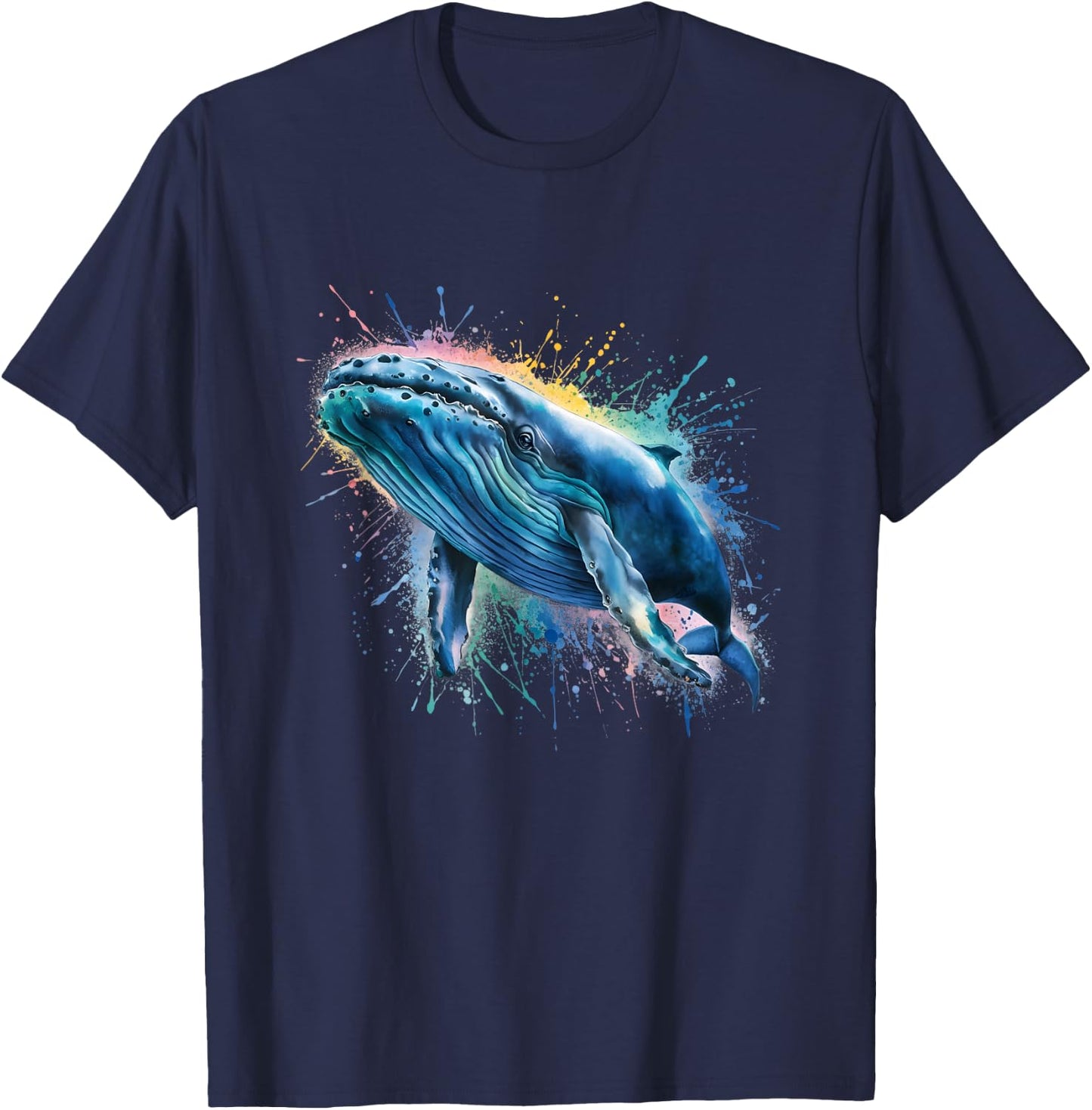 Blue Whale Men Woman Colorful Watercolor Blue Whale T-Shirt - T-Shirt | Navy