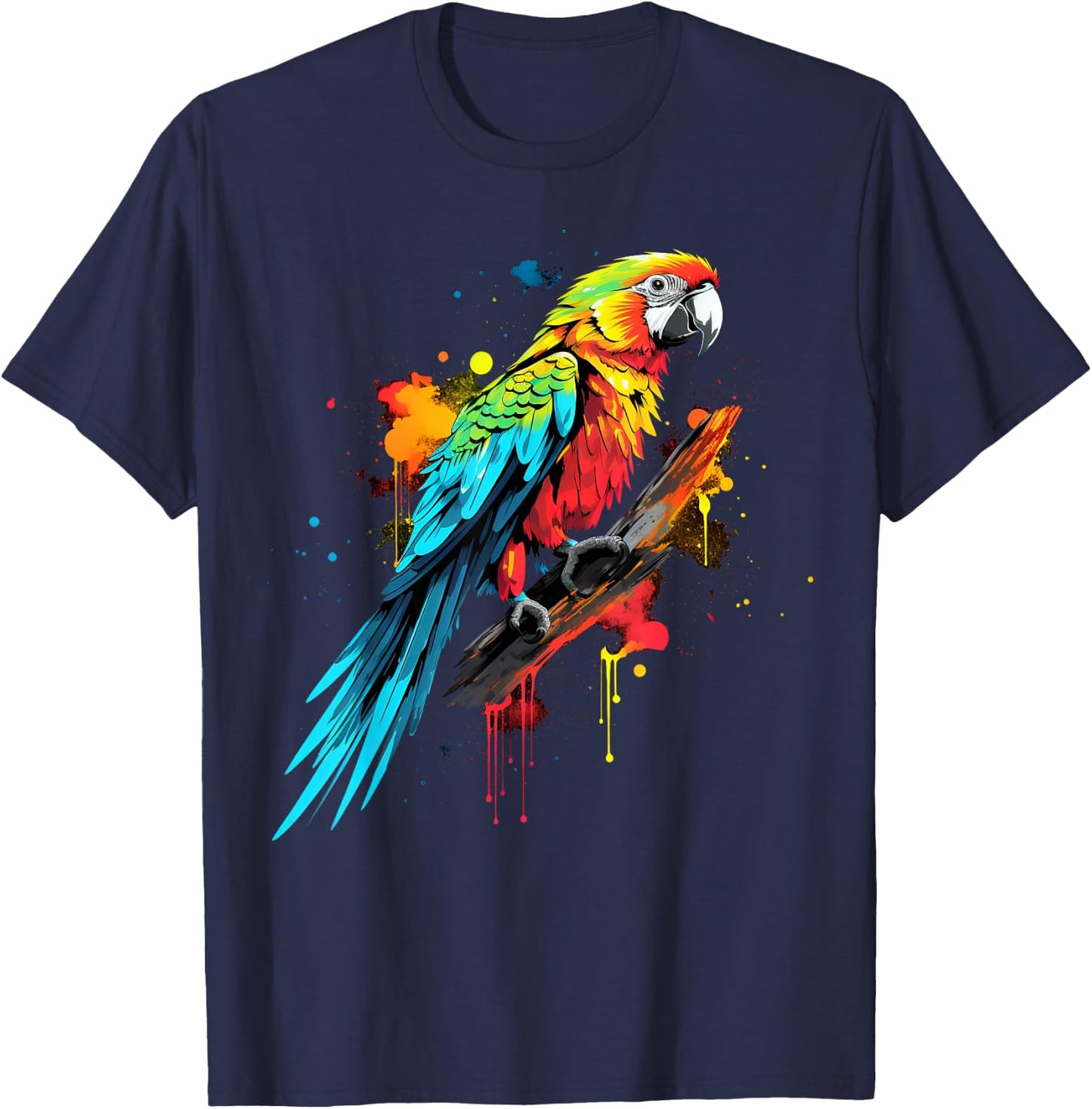 Cool Parrot on Colorful Painted Parrot T-Shirt - T-Shirt | Navy