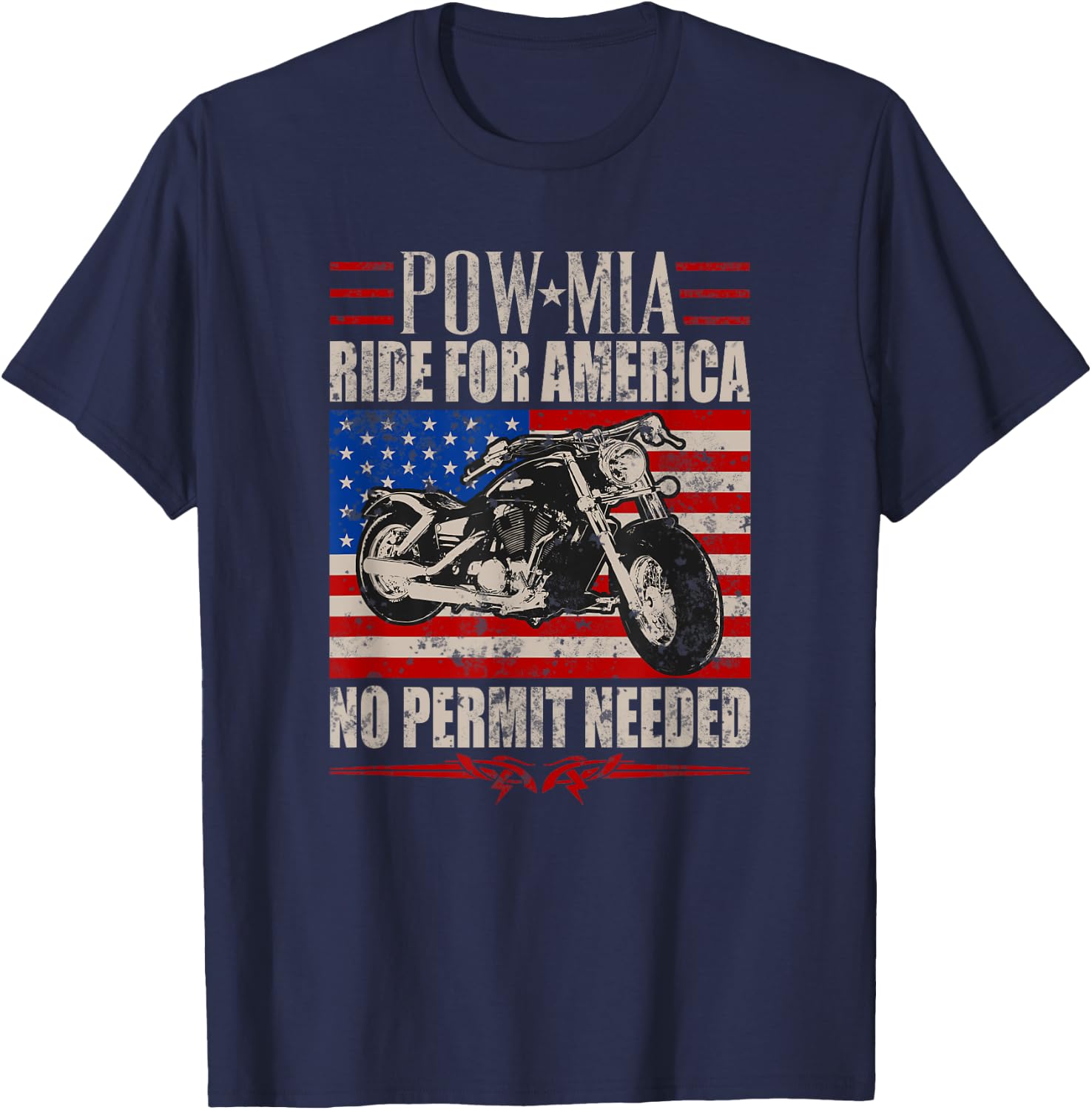 Veteran Pow Mia Motorcycle Ride 2021 Biker Support T-Shirt - T-Shirt | Navy