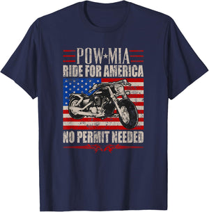 Veteran Pow Mia Motorcycle Ride 2021 Biker Support T-Shirt - T-Shirt | Navy