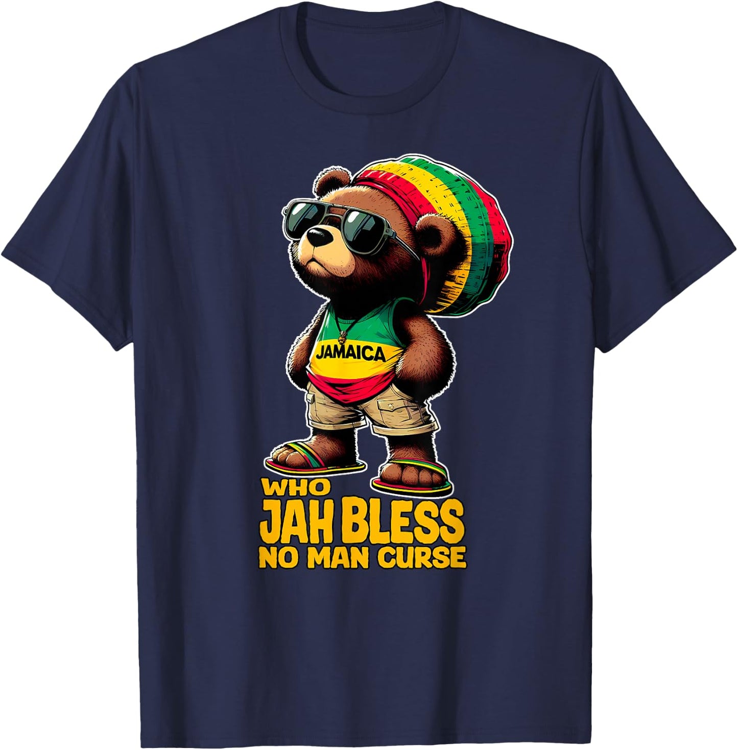 JAMAICA Cute Rasta Bear Jah Bless Reggae Roots , Black, S T-Shirt - T-Shirt | Navy