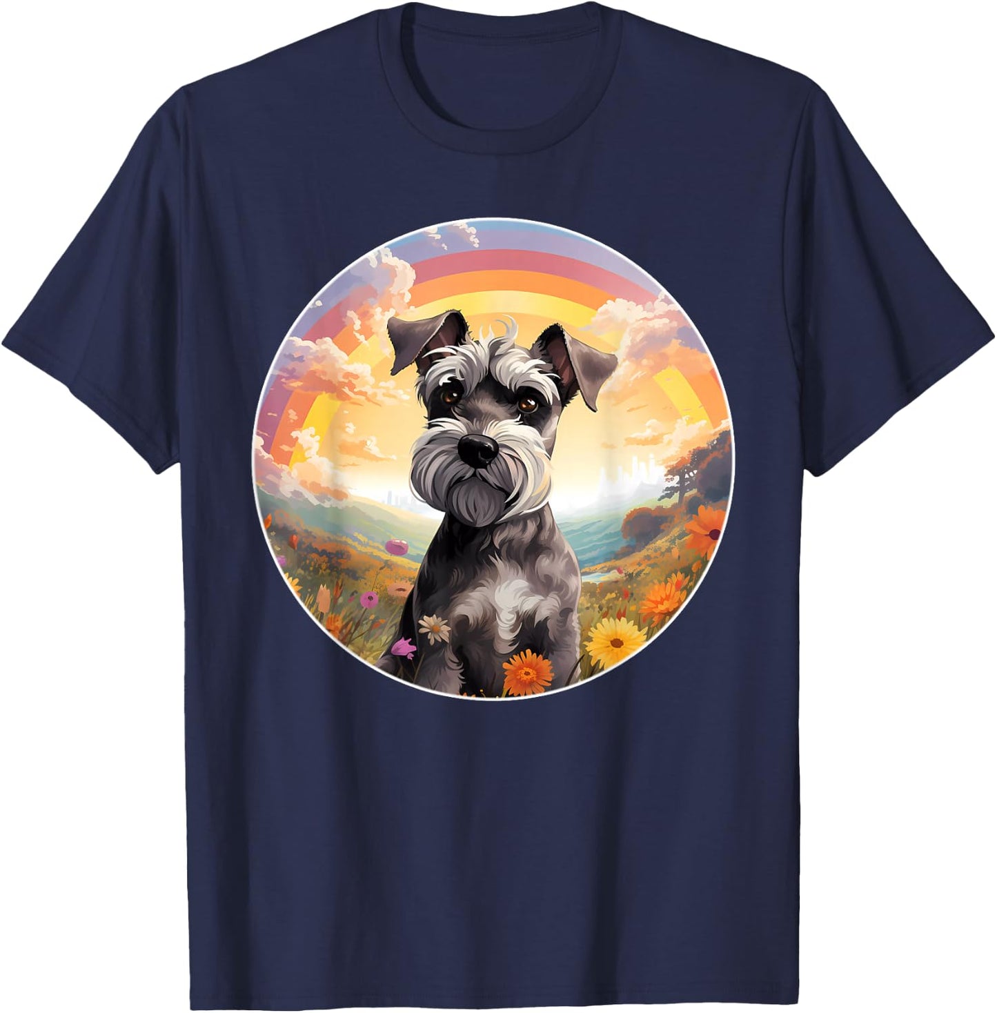 Miniature Schnauzer Lover Cute Rainbow Bridge Puppy Dog Art T-Shirt - T-Shirt | Navy