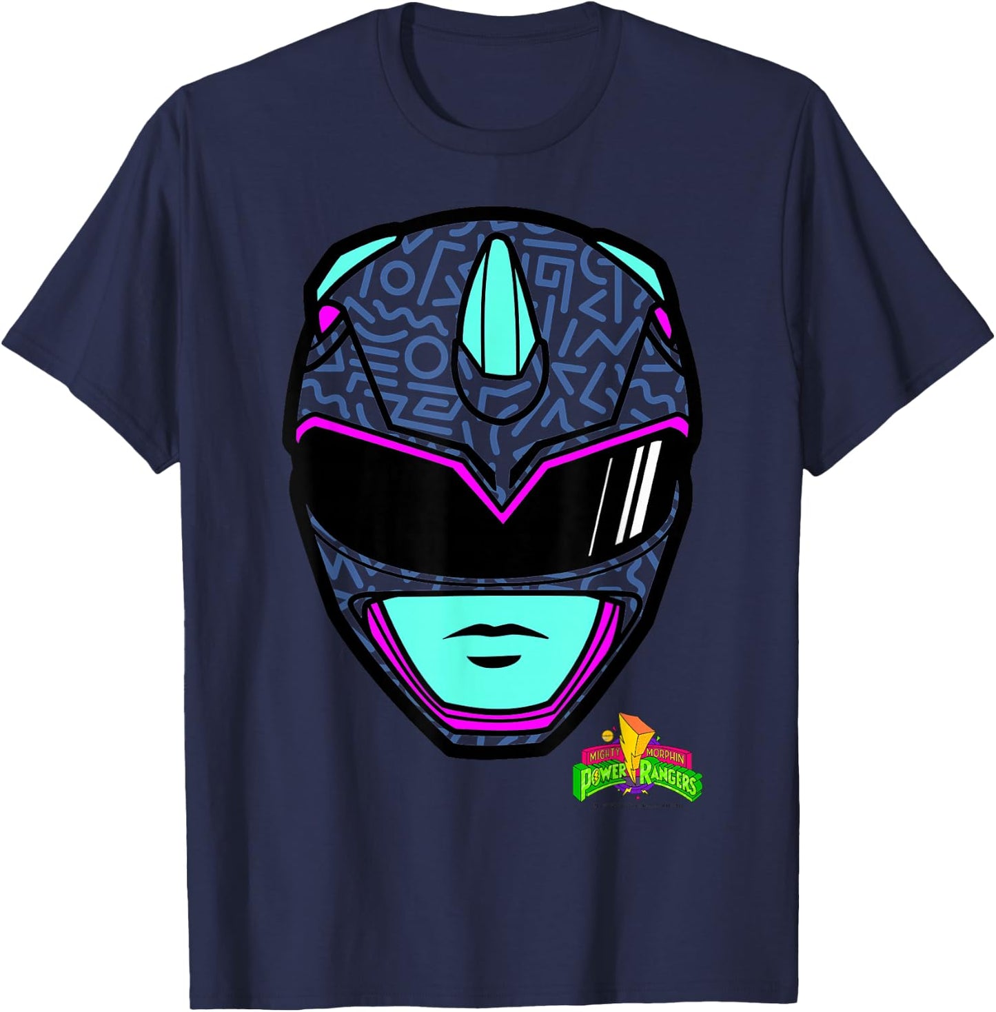Power Rangers Blue Ranger Retro Print Big Face T-Shirt - T-Shirt | Navy