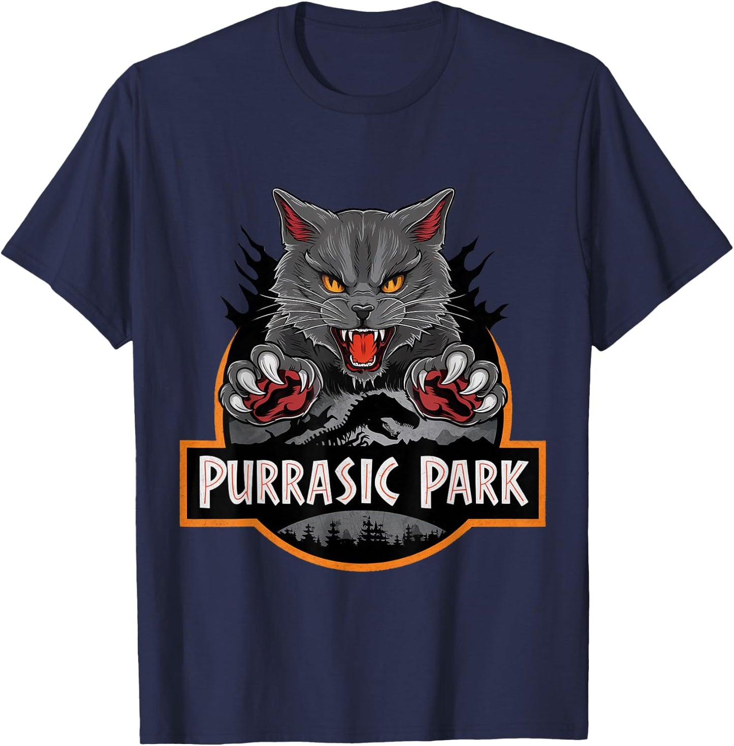 Purrasic Park Cat T-Rex Ancient Feline Dinosaur T-Shirt - T-Shirt | Navy