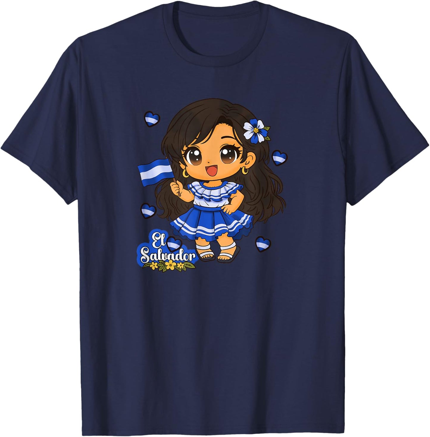El Salvador Girl Salvadoran Woman Bicha Hearts T-Shirt - T-Shirt | Navy