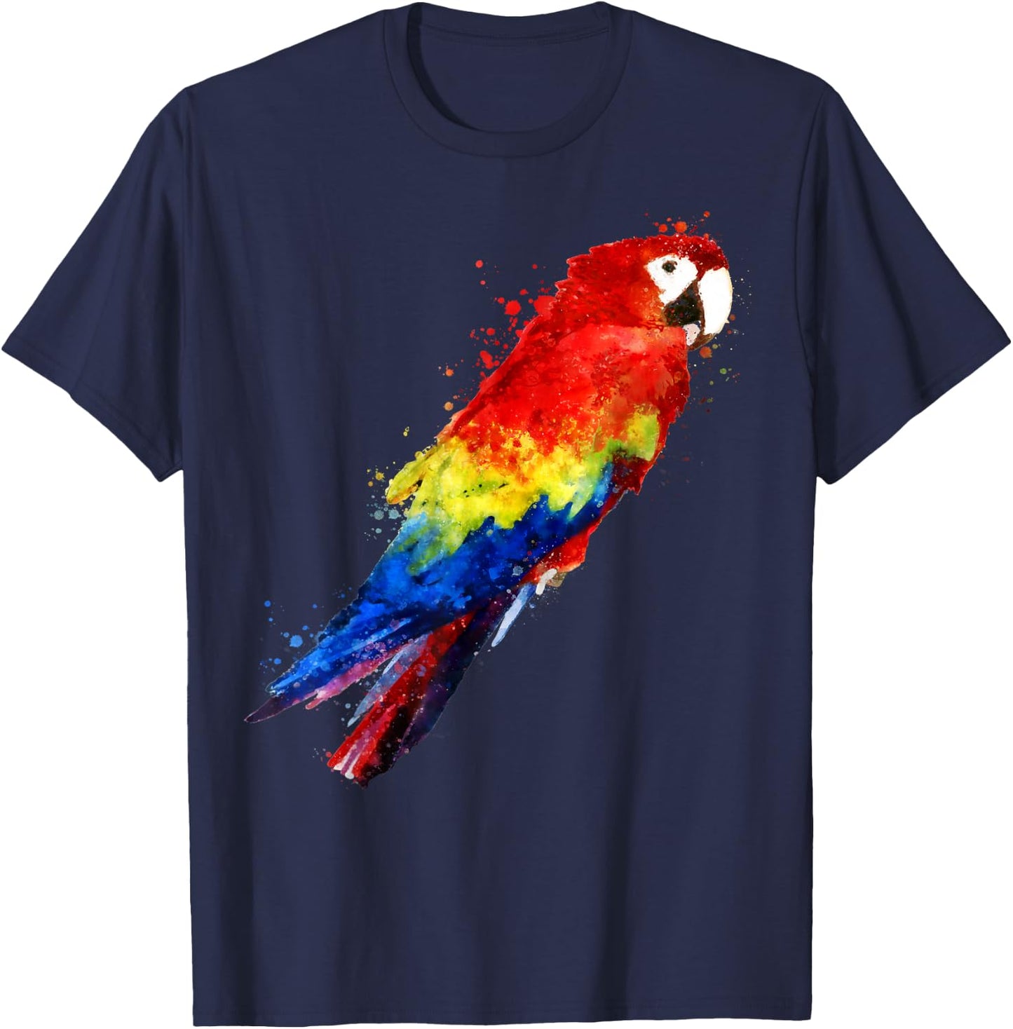 Watercolour colourful scarlet macaw parrot bird painting T-Shirt - T-Shirt | Navy