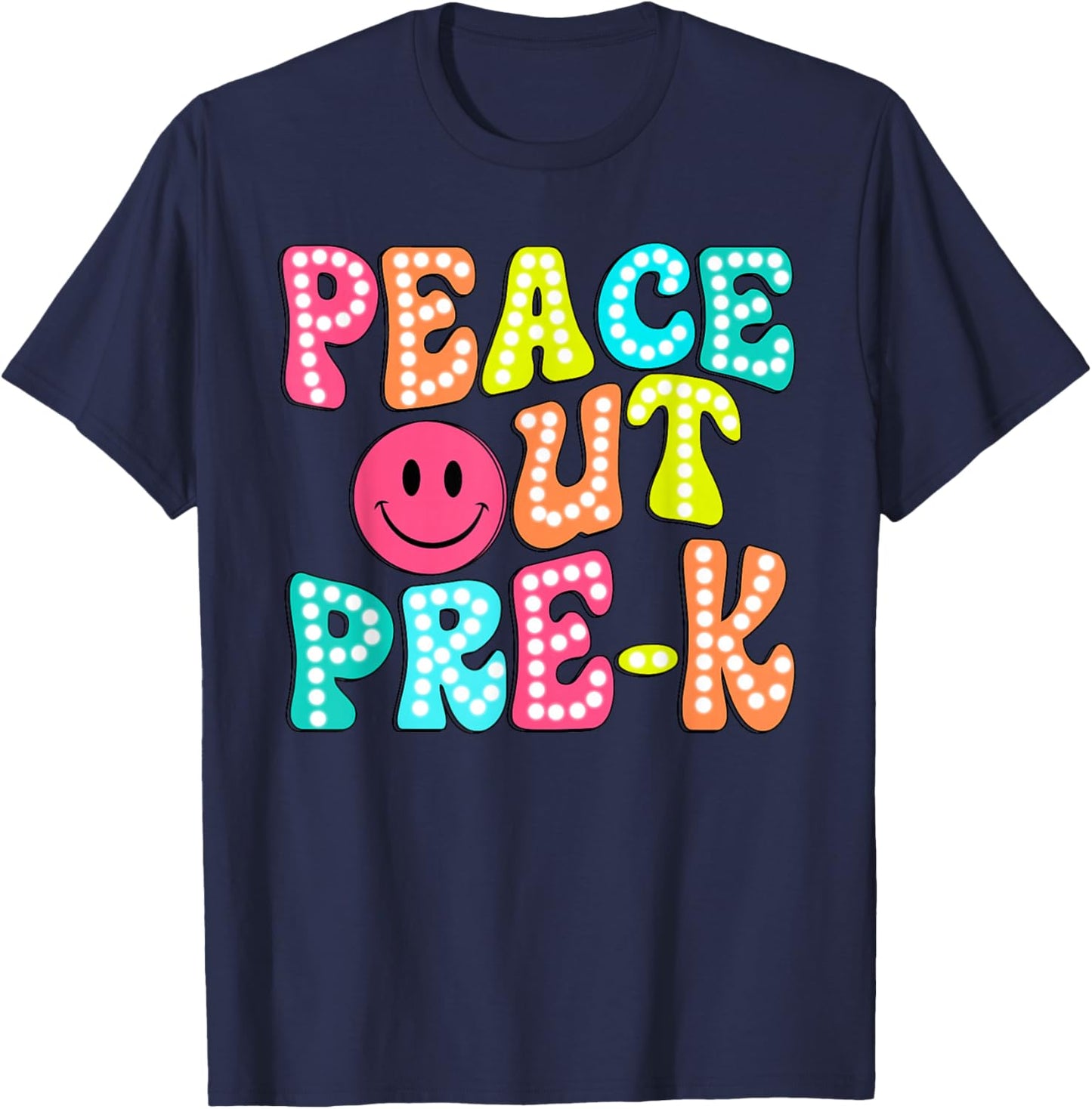 Peace Out Pre K Funny Happy Last Day Of School Groovy Retro T-Shirt - T-Shirt | Navy