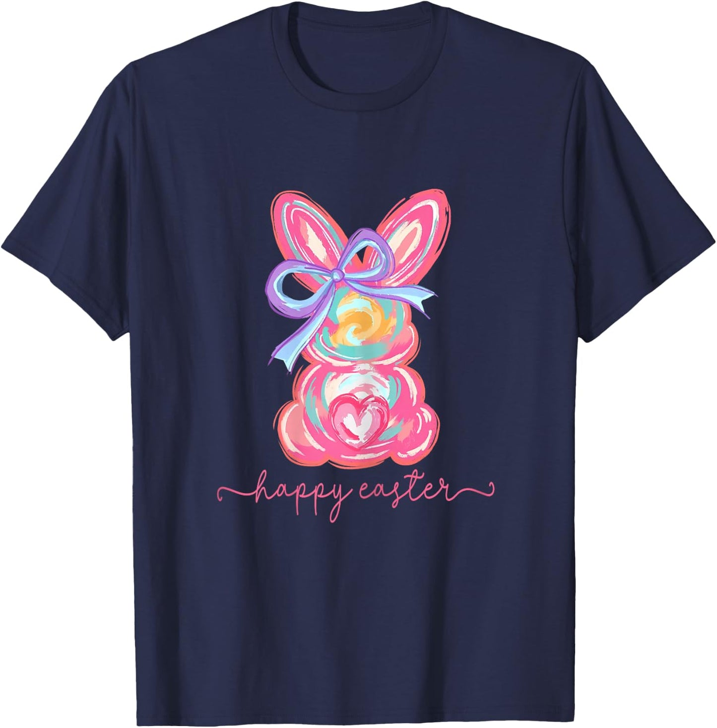 Happy Easter Day Bunny Rabbit Brushstroke Women Girl T-Shirt - T-Shirt | Navy