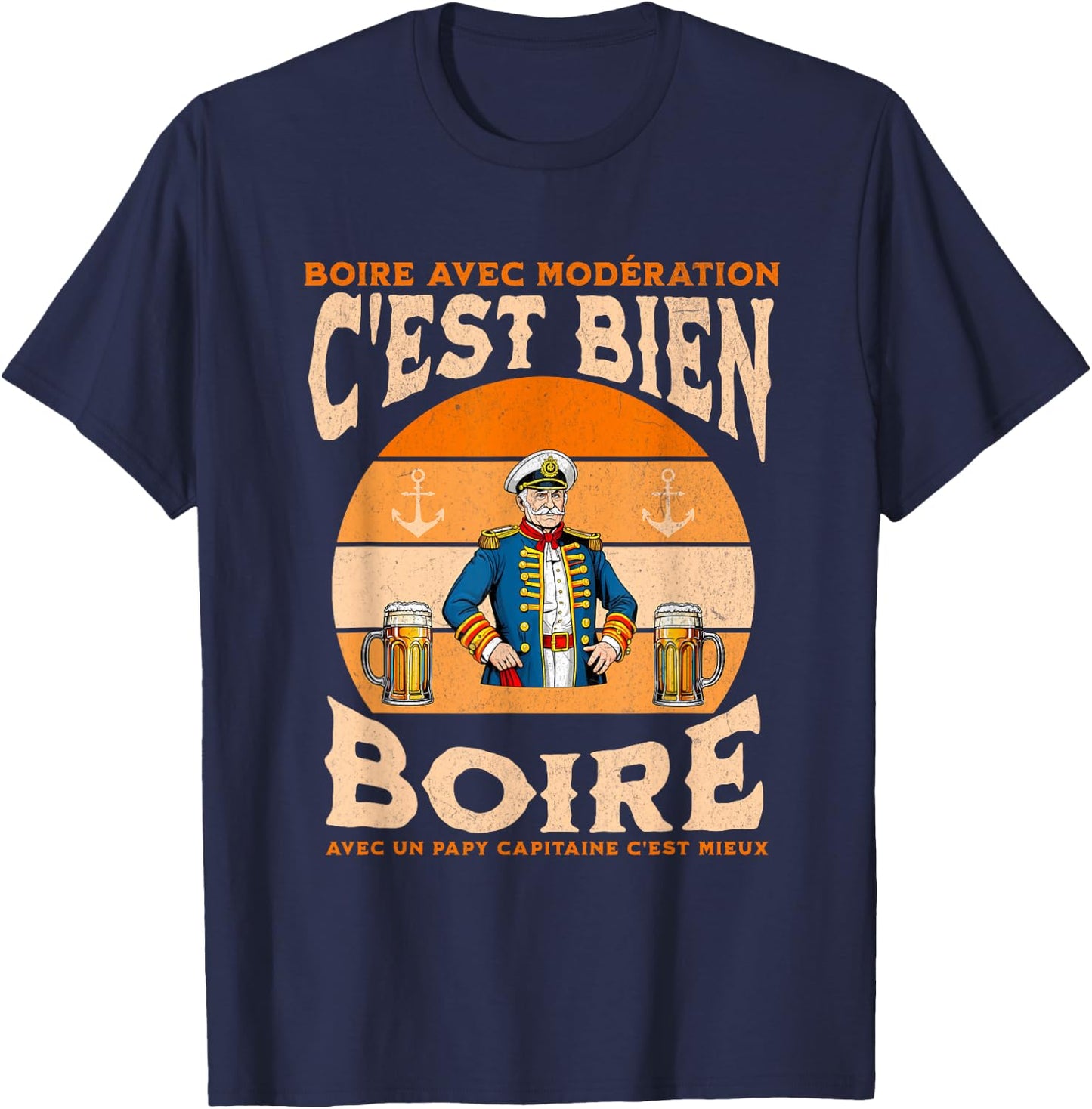 Papy capitaine bateau ancre apéro bière humour grand-père T-Shirt - T-Shirt | Navy