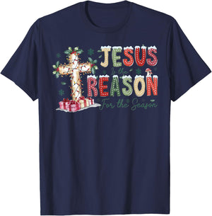Jesus Is The Reason For The Season Religious Christmas Cross T-Shirt - T-Shirt | Navy