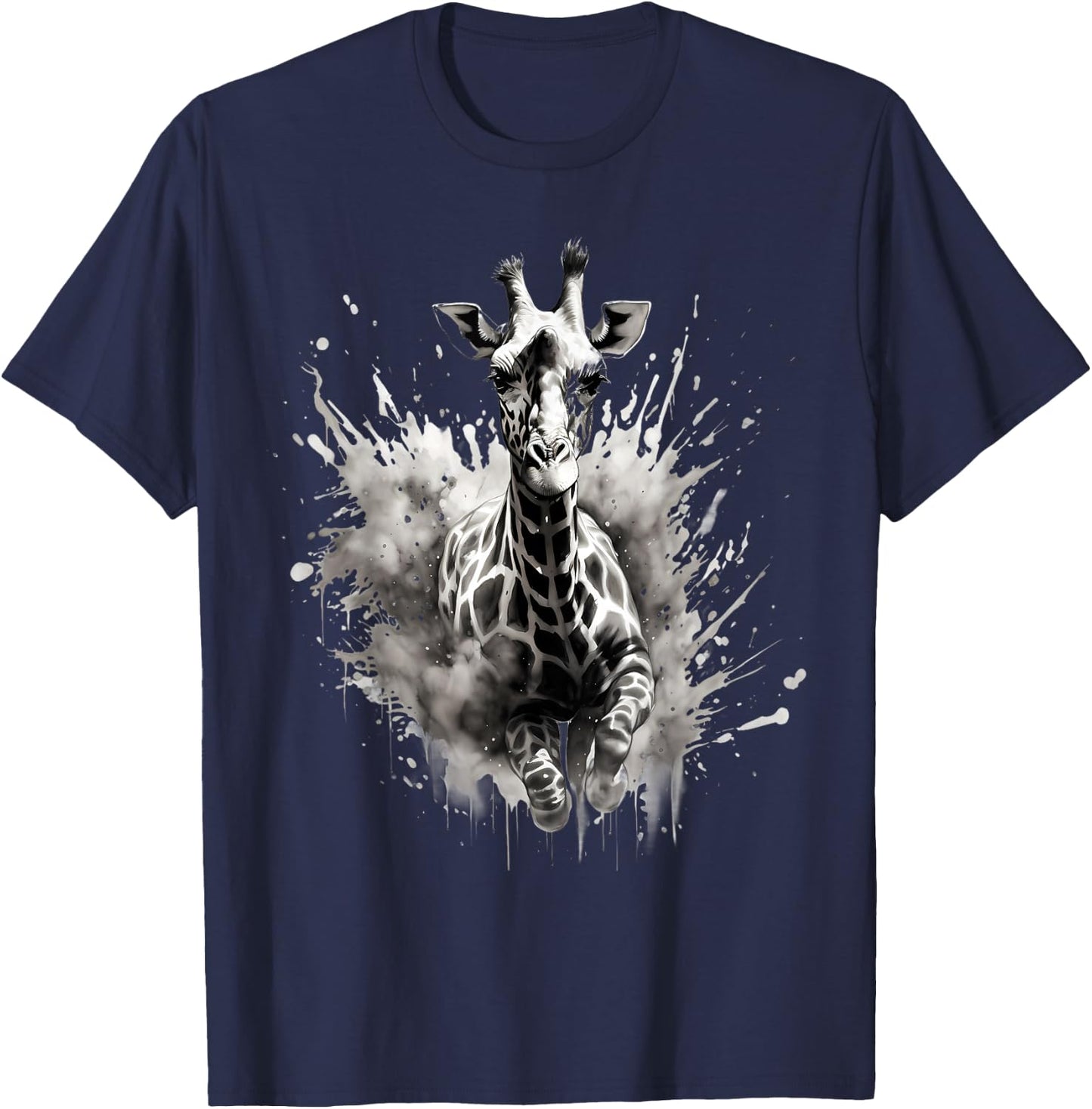 Giraffe Drawing Animal Print Splash Wildlife Safari Artwork T-Shirt - T-Shirt | Navy