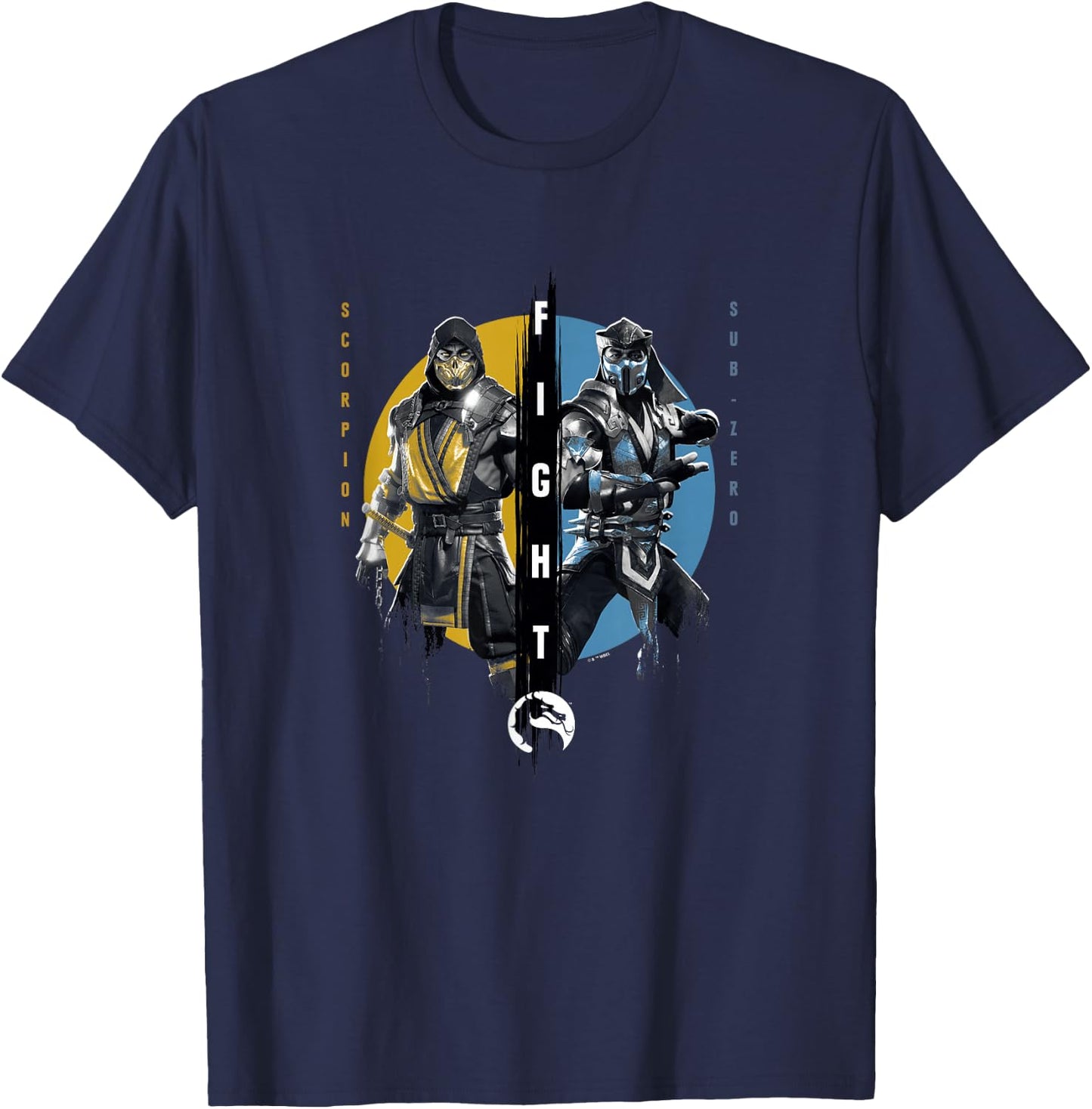 Mortal Kombat Klassic Scorpion Vs Sub-Zero Fight Round Logo T-Shirt - T-Shirt | Navy