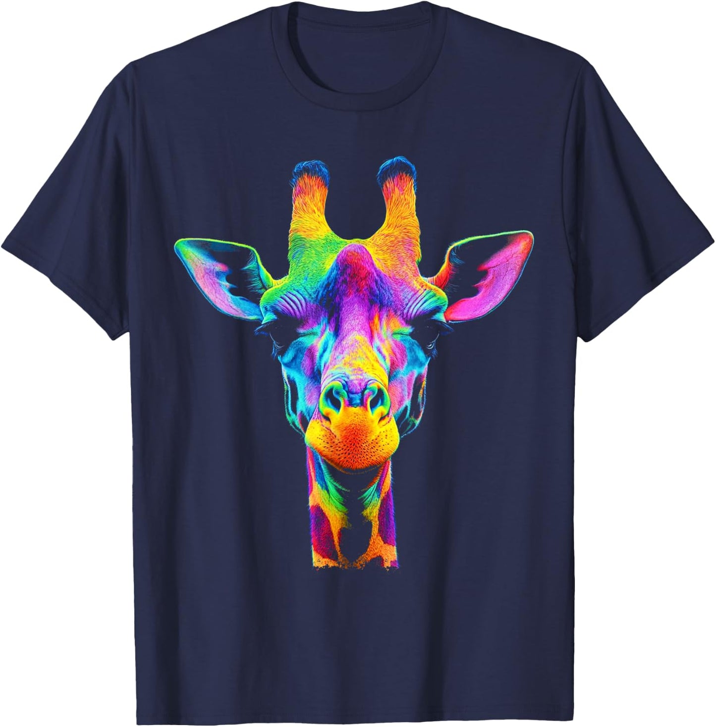 Design With A Giraffe On It Rainbow Giraffe On A T-Shirt - T-Shirt | Navy