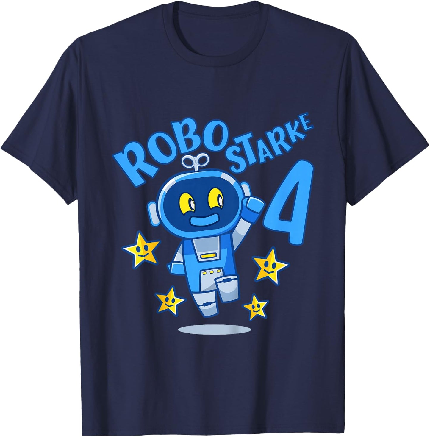 Children's Robot Birthday Shirt 4 Years Boy 4 Birthday , black, 80 T-Shirt - T-Shirt | Navy