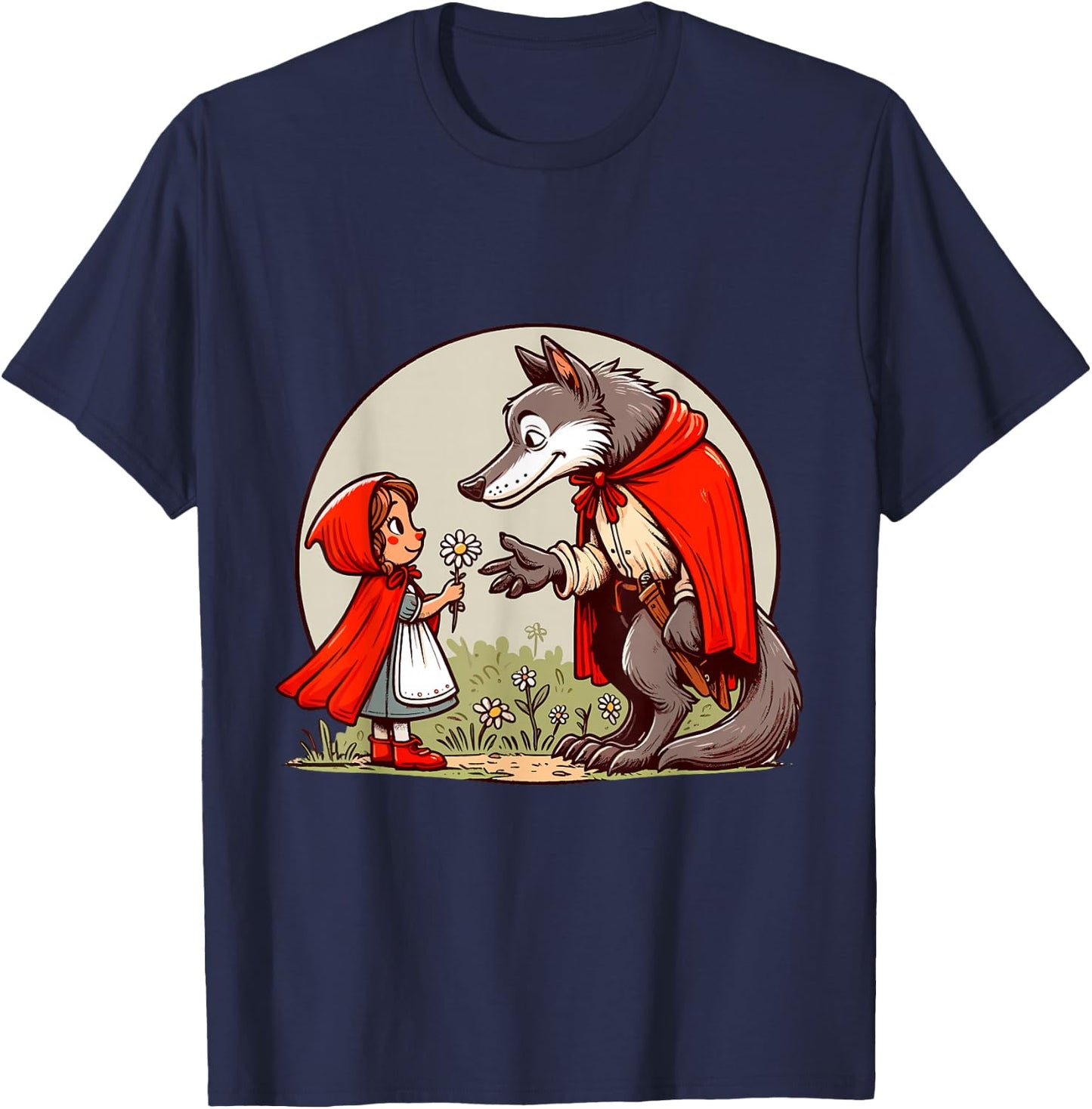 Little Red Riding Hood Fairy Tale Wolf Character Children's Cute , black T-Shirt - T-Shirt | Navy