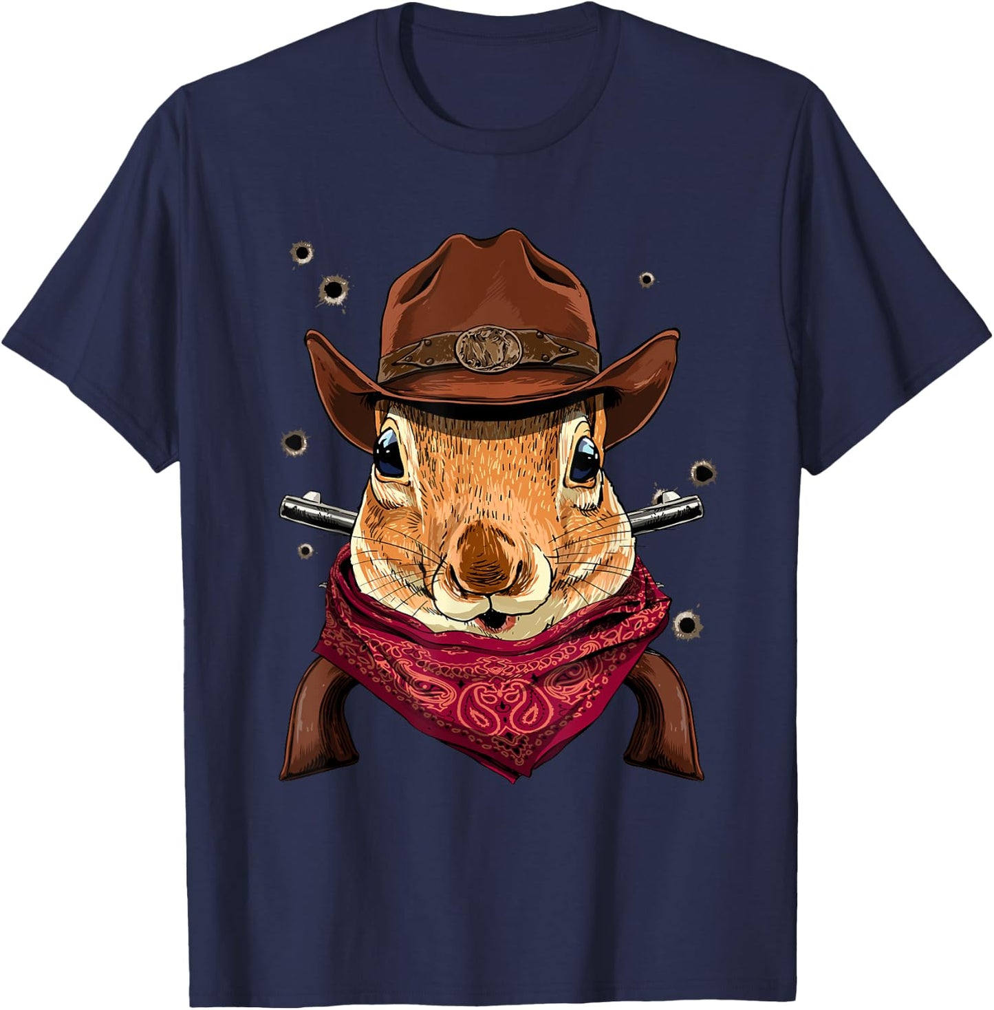 Cowboy Squirrel Western Rodeo Cowboy Hat and Bandana T-Shirt - T-Shirt | Navy