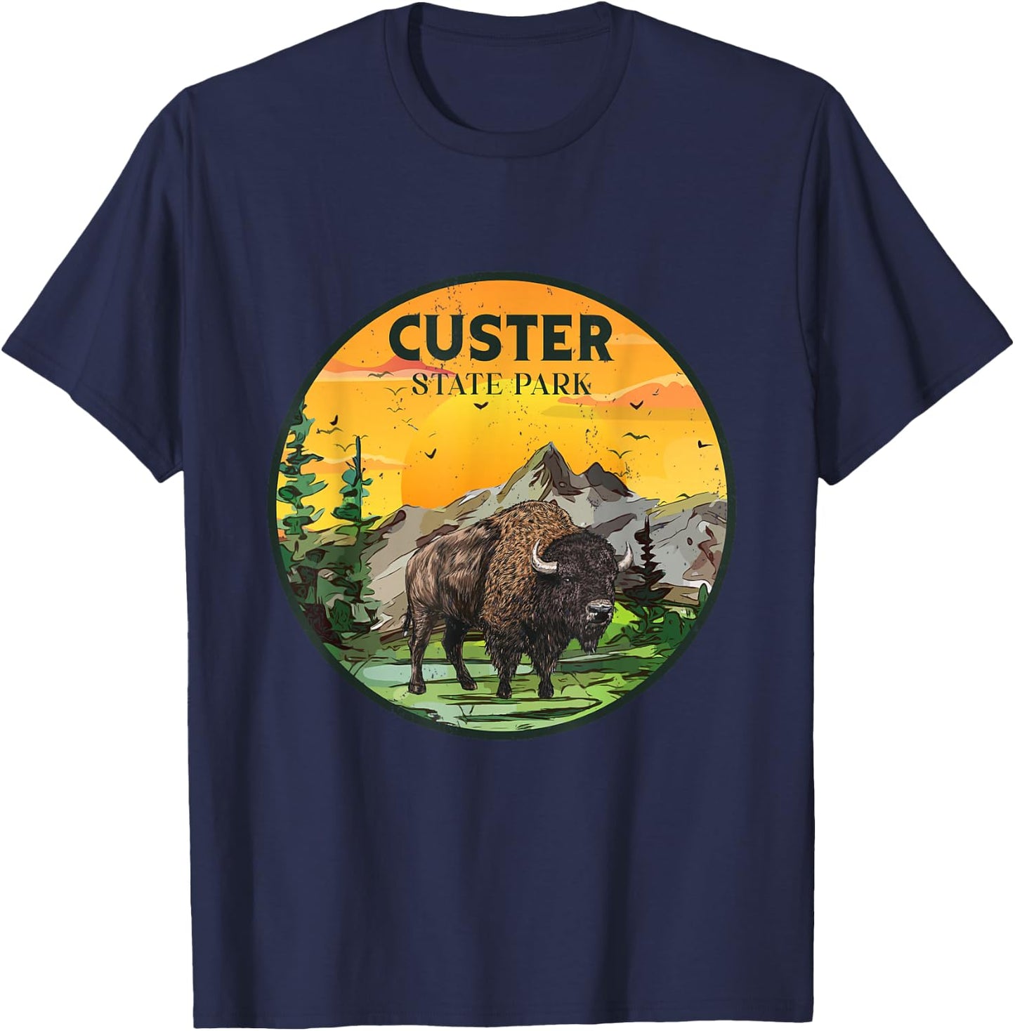 Custer State Park South Dakota Bison Outdoor Hiking Camping T-Shirt - T-Shirt | Navy