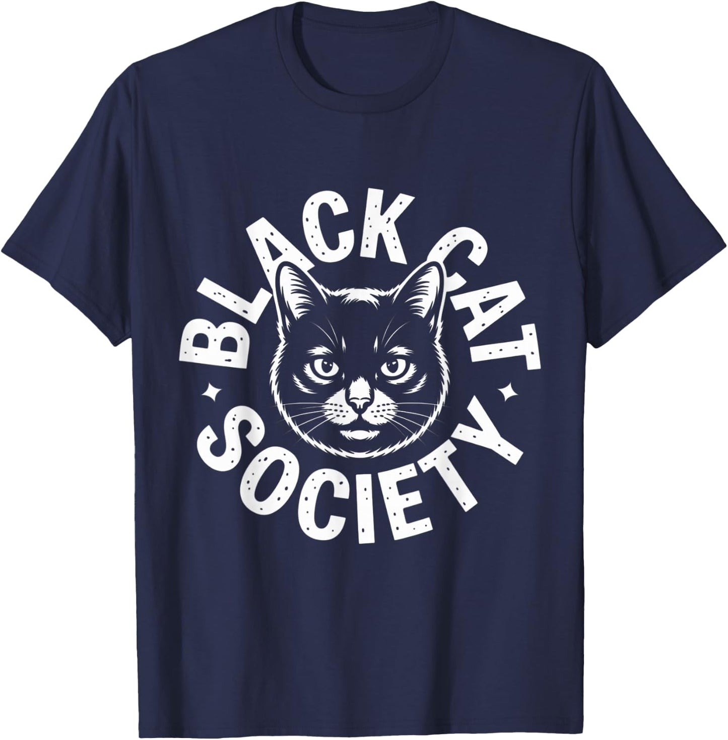 Retro Black Cat Society Witchy Aesthetic T-Shirt - T-Shirt | Navy