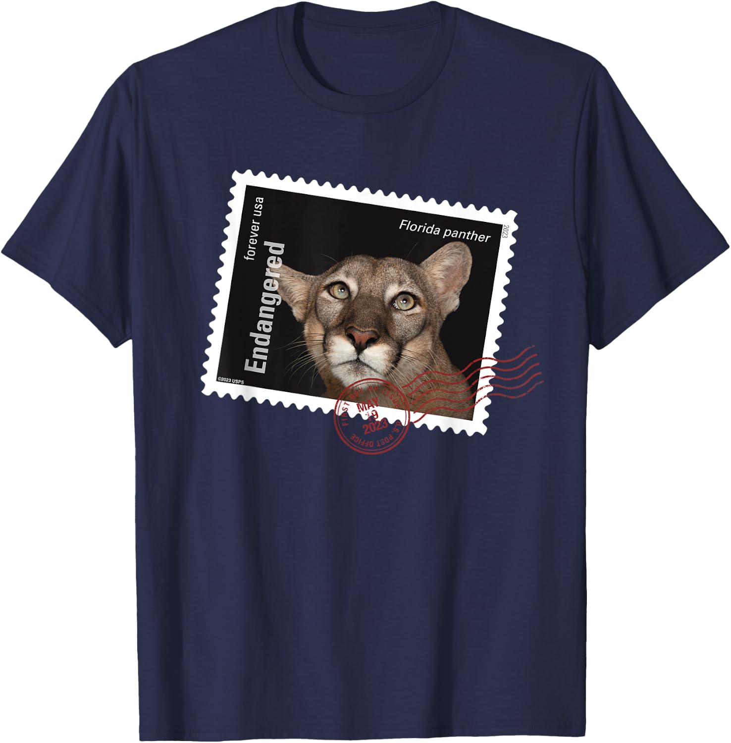 USPS Endangered Species Florida Panther Postmark T-Shirt - T-Shirt | Navy