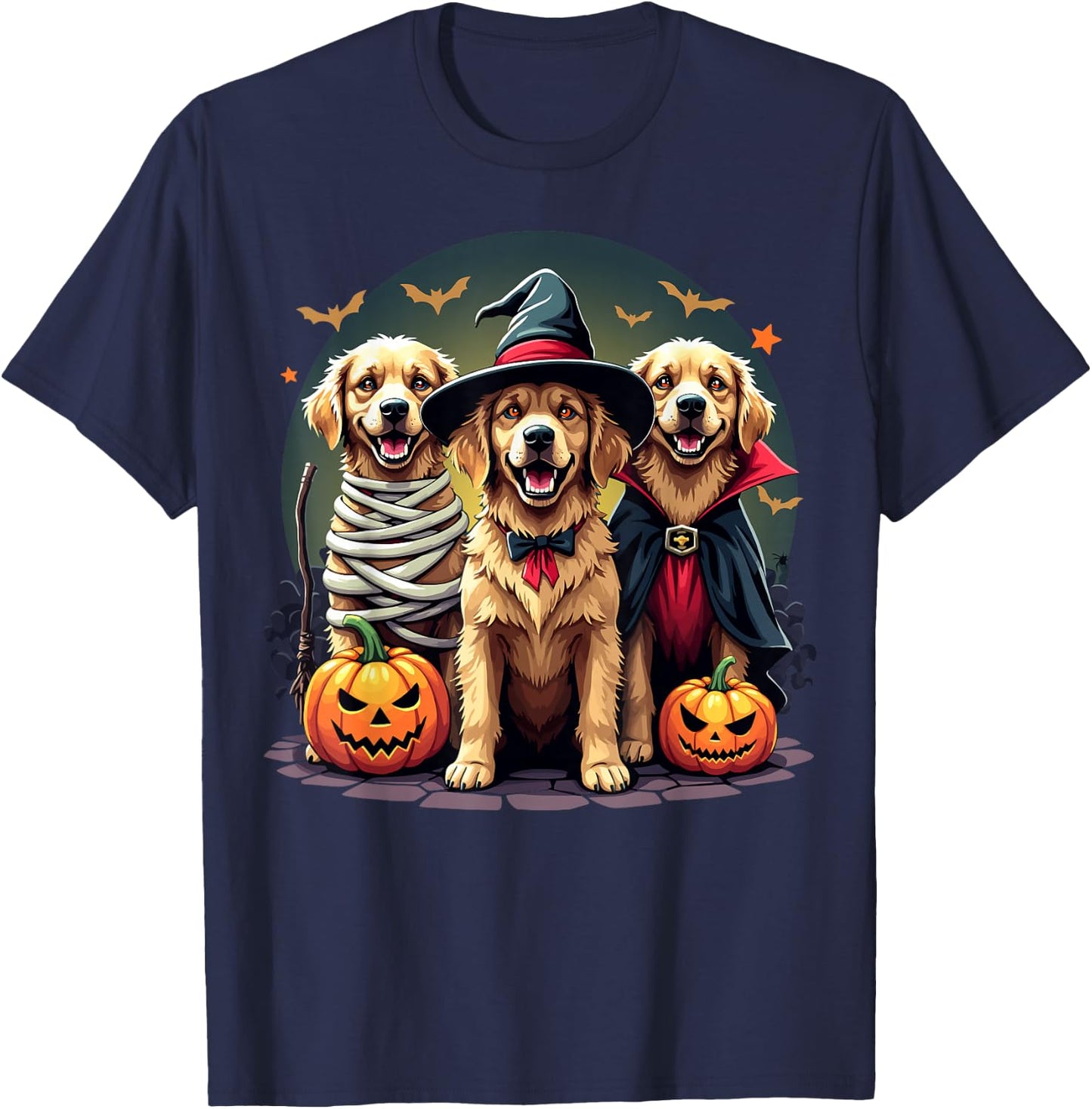 Golden Retriever Halloween Costume Party Witch Mummy Vampire T-Shirt - T-Shirt | Navy