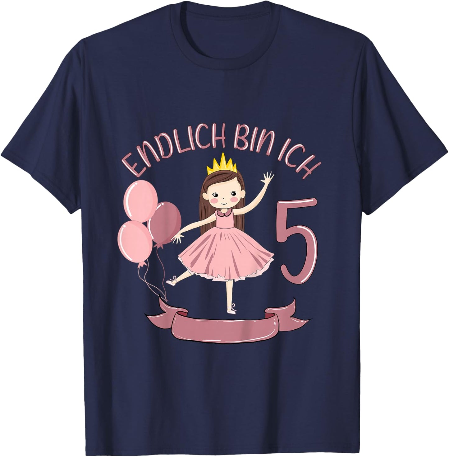 Kids 5 Years Princess Finally Bin I 5 Girls 5th Birthday , black T-Shirt - T-Shirt | Navy
