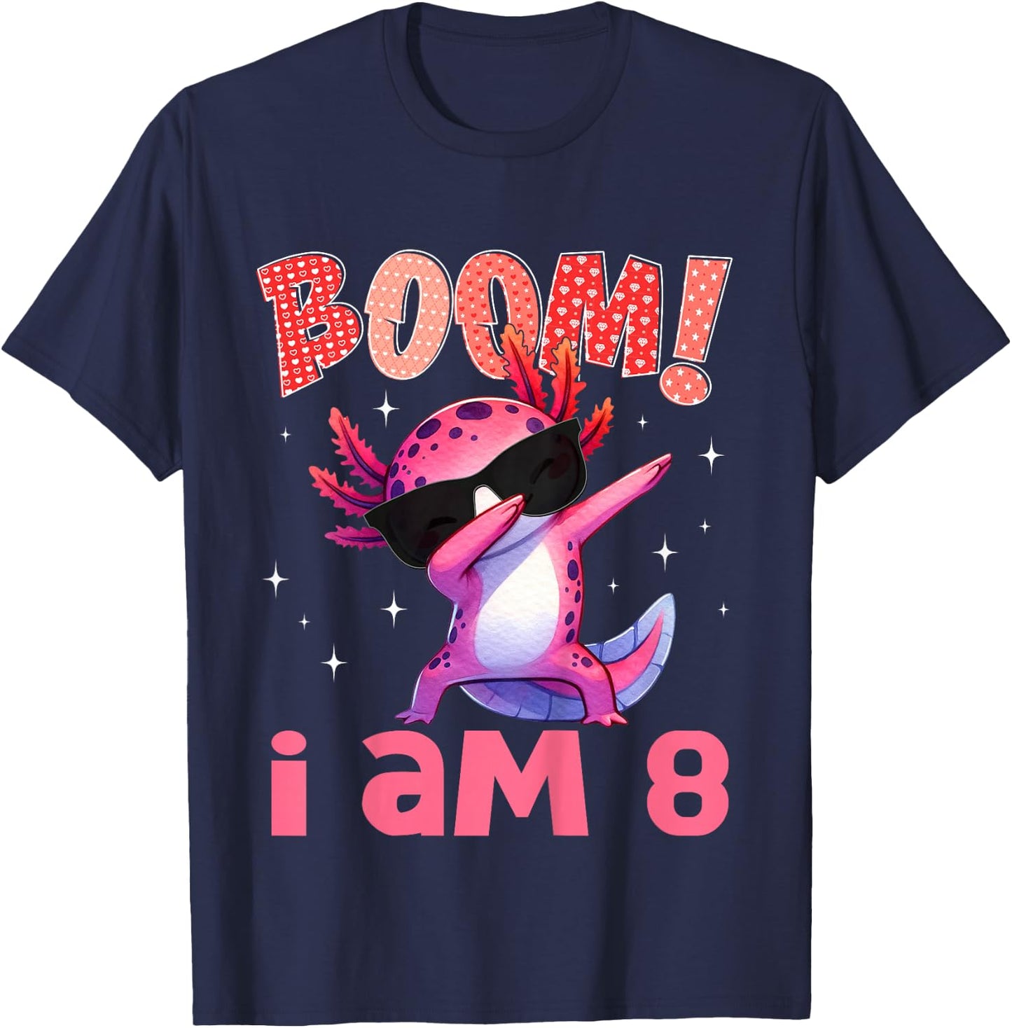 Boom I'm 8 Years Old Dabbing Axolotl 8th Birthday Kids T-Shirt - T-Shirt | Navy