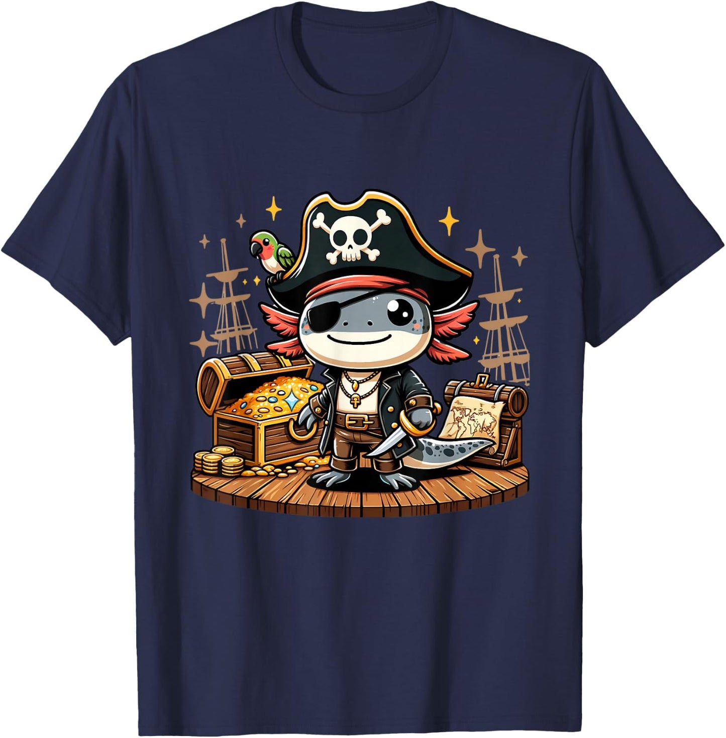 Kawaii Axolotl Pirate Day Pirate Puns Funny Sayings T-Shirt - T-Shirt | Navy