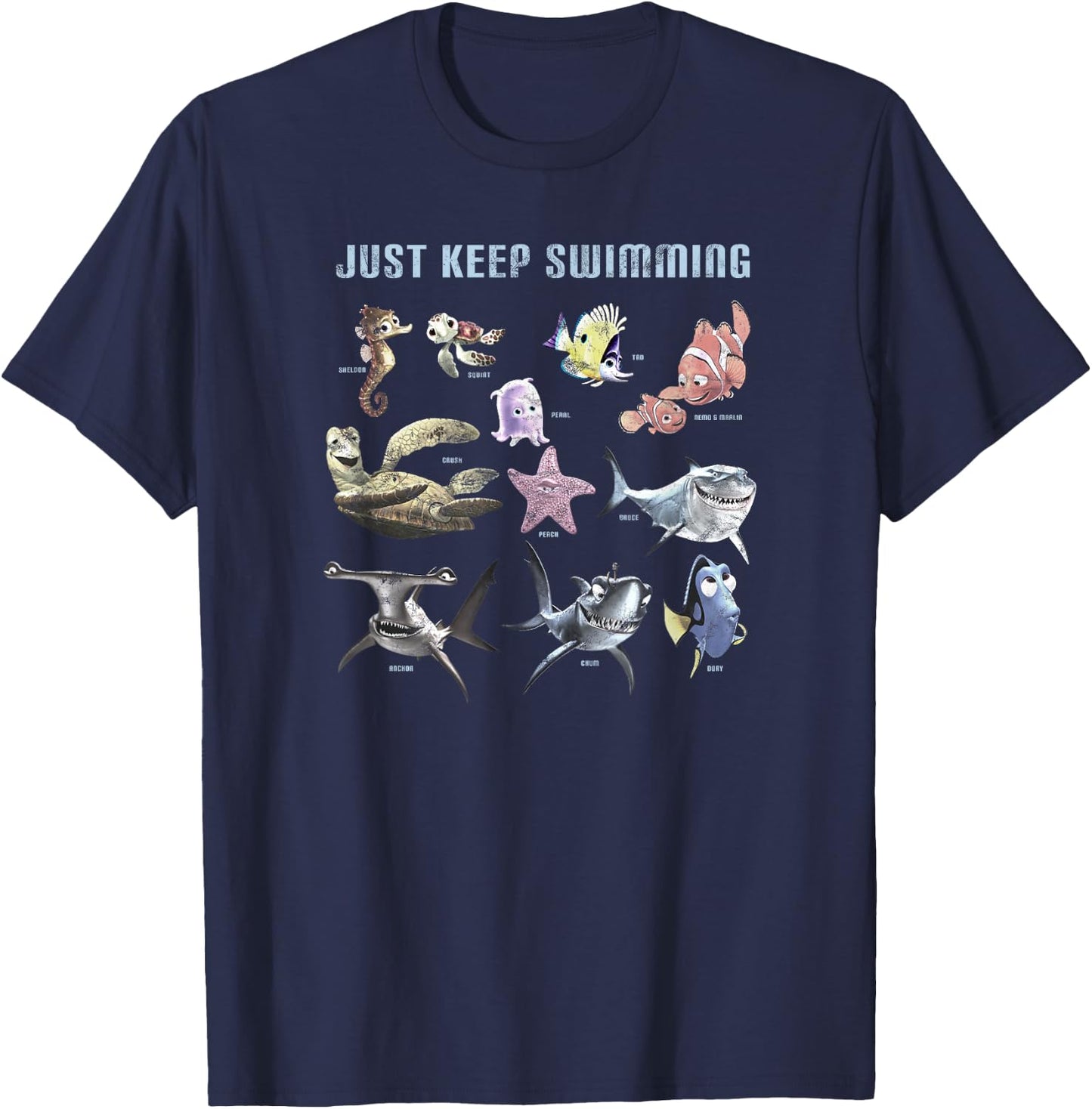 Disney Pixar Finding Nemo Group Chart Just Keep Swimming T-Shirt - T-Shirt | Navy