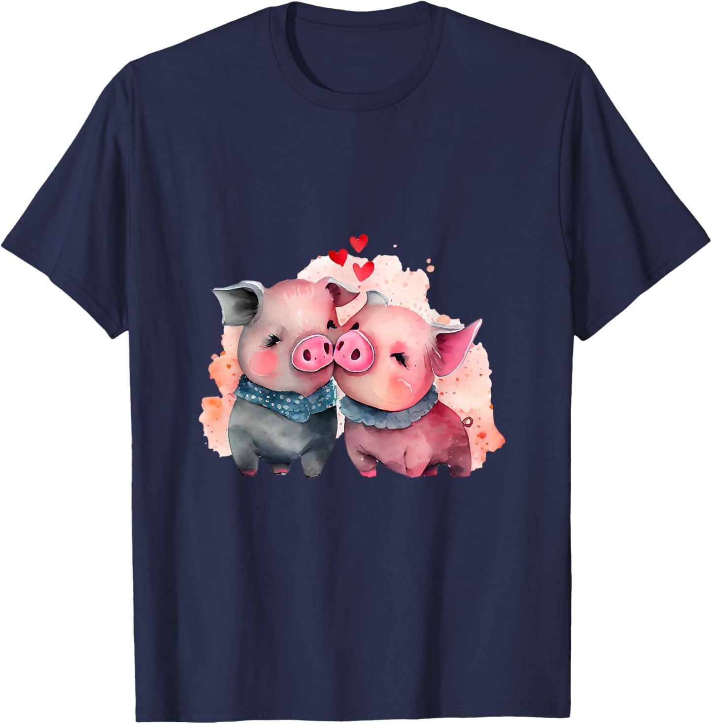 Two Loving Pigs In Love Heart Valentine's Day Pig T-Shirt - T-Shirt | Navy