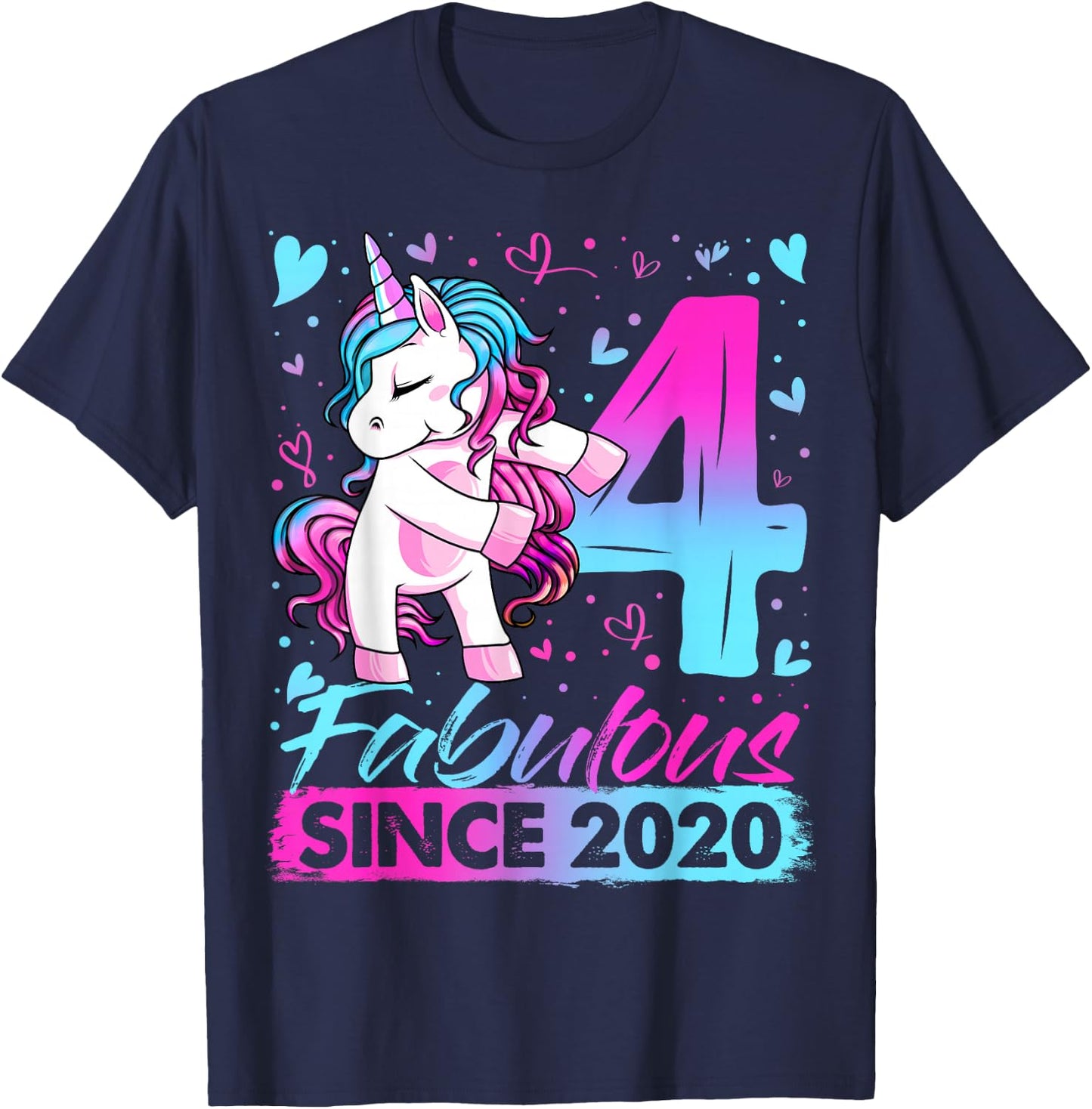 4 Years Old Flossing Unicorn Gifts 4th Birthday Girl Party T-Shirt - T-Shirt | Navy