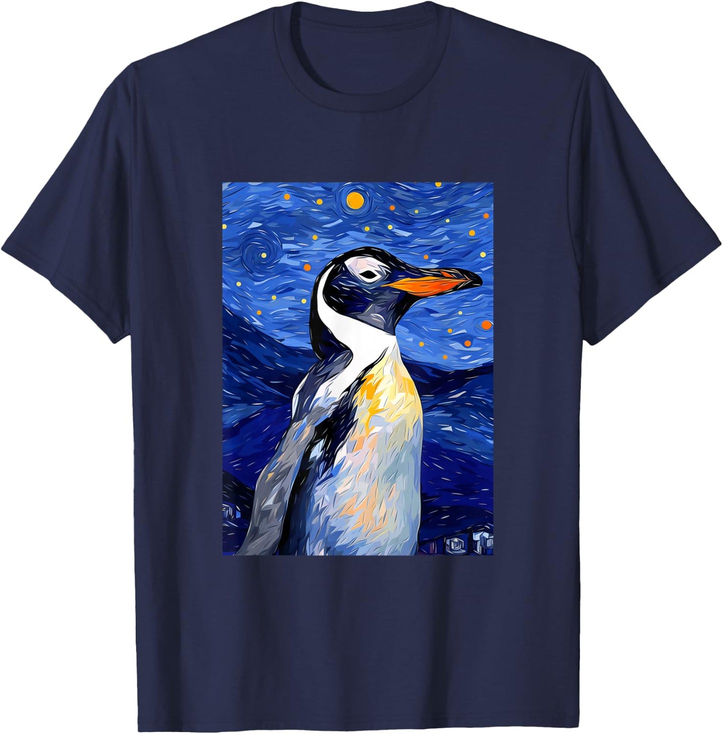 Gentoo Penguin Starry Night Painting Men Women Kids T-Shirt - T-Shirt | Navy