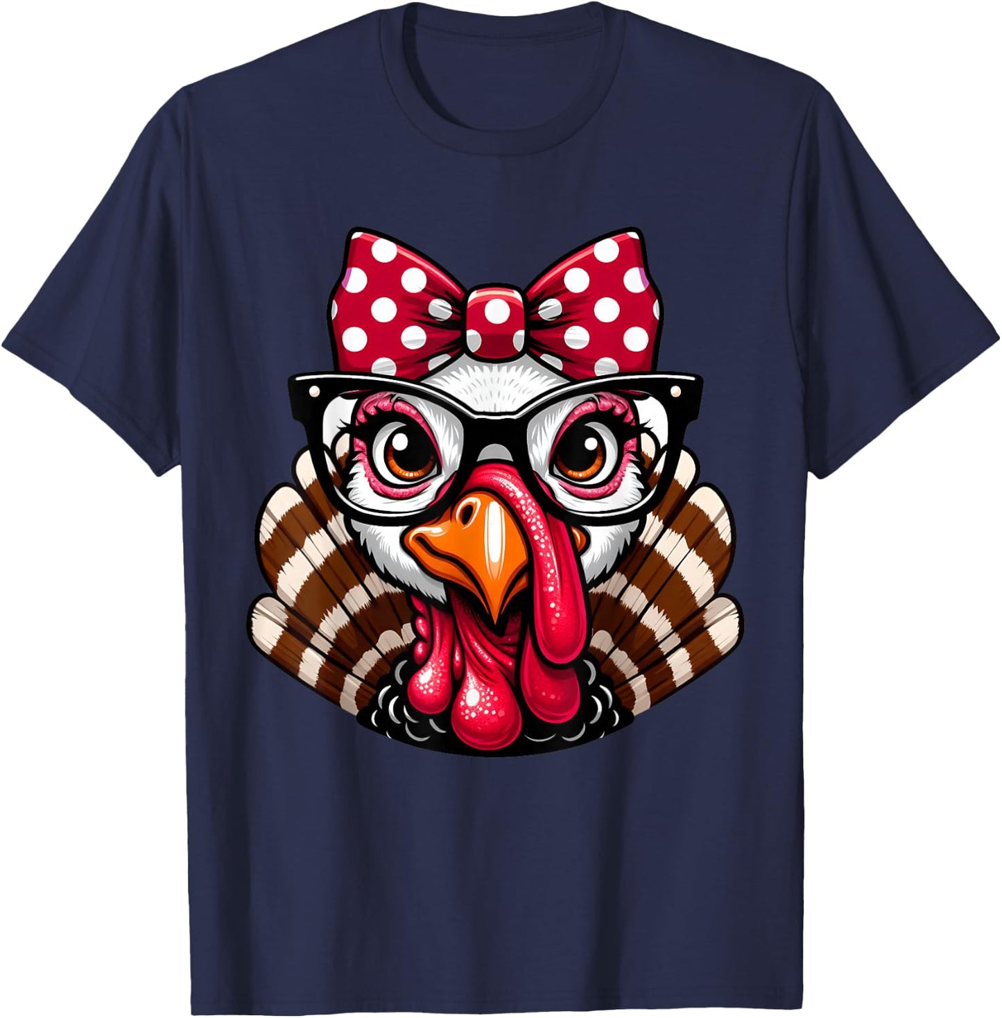 Thanksgiving Turkey Face Glasses Women Girls T-Shirt - T-Shirt | Navy