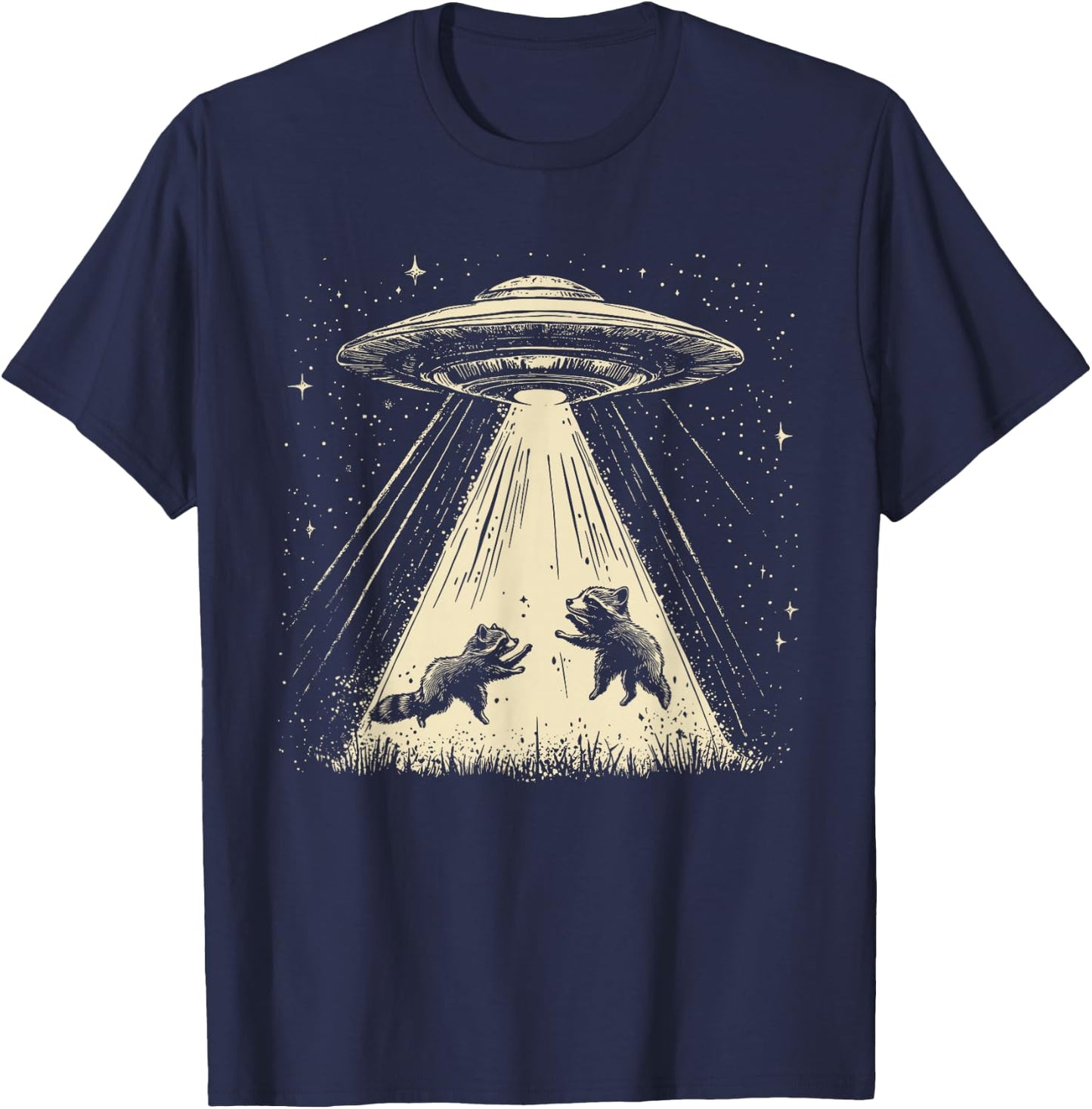 Bad Attitudes Retro UFO Raccoon Space Alien Raccoon Sci-Fi T-Shirt - T-Shirt | Navy