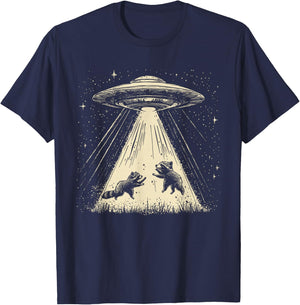 Bad Attitudes Retro UFO Raccoon Space Alien Raccoon Sci-Fi T-Shirt - T-Shirt | Navy