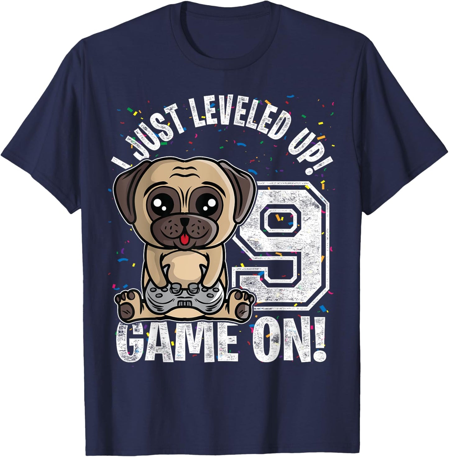 9 Years Old 9th Birthday Pug Dog Boy Girl Gifts Video Game T-Shirt - T-Shirt | Navy