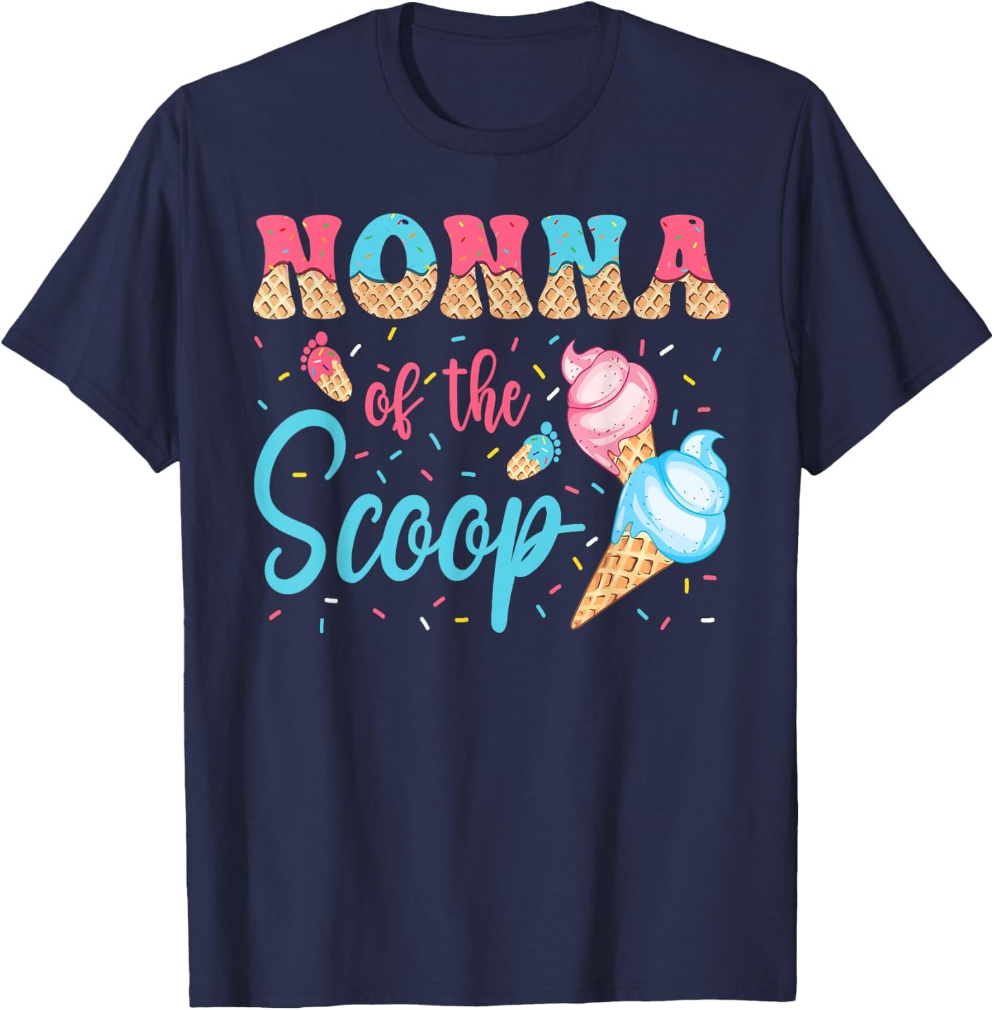 Nonna Of The Scoop Ice Cream Gender Reveal Baby Shower T-Shirt - T-Shirt | Navy