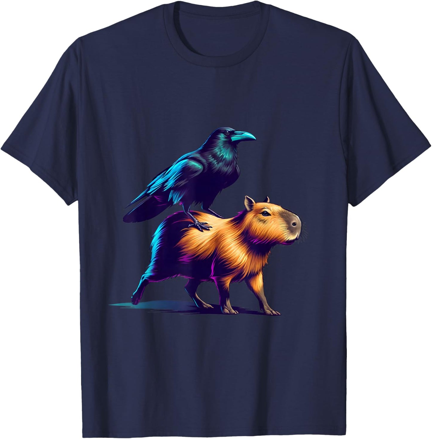 Funny Raven Capybara Graphic Crow Lover Men Women Girls Boys T-Shirt - T-Shirt | Navy