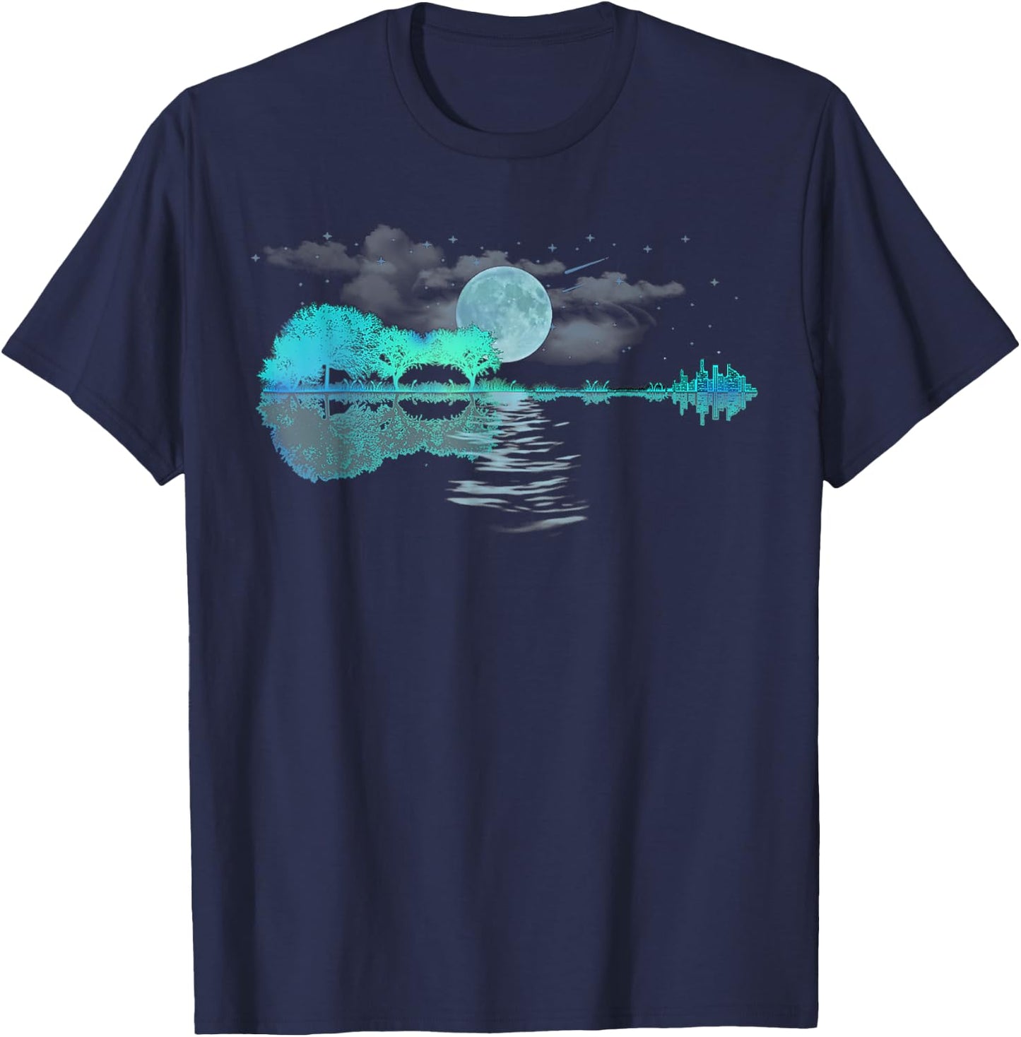 Guitar Lake Reflections Love Musician, Acoustic Guitar T-Shirt - T-Shirt | Navy