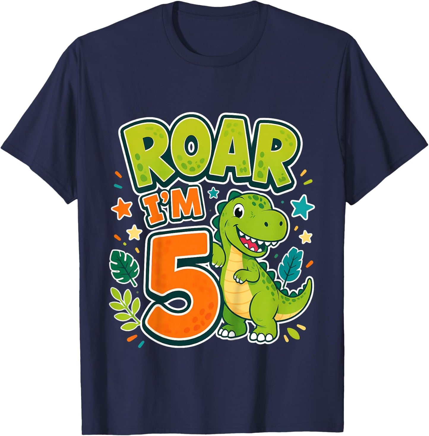 Kids Roar Im 5 Dinosaur Birthday Kids T-Shirt - T-Shirt | Navy