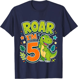 Kids Roar Im 5 Dinosaur Birthday Kids T-Shirt - T-Shirt | Navy